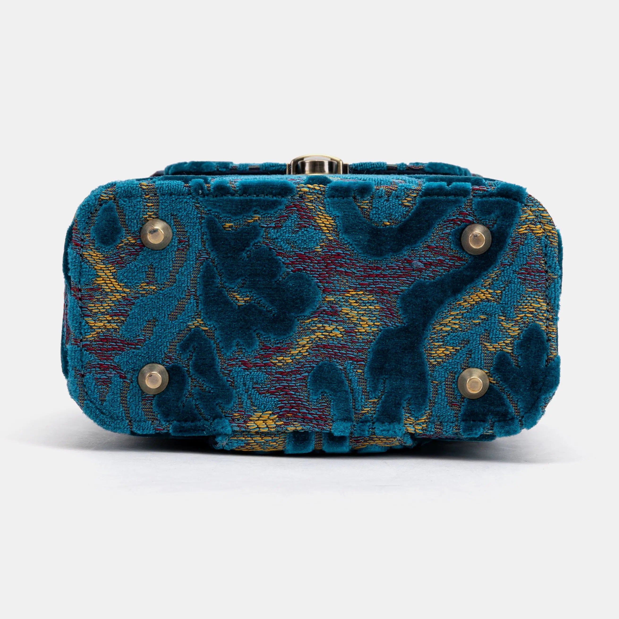 Burnout Velvet Aqua Blue Emma Small Train Case Crossbody bottom