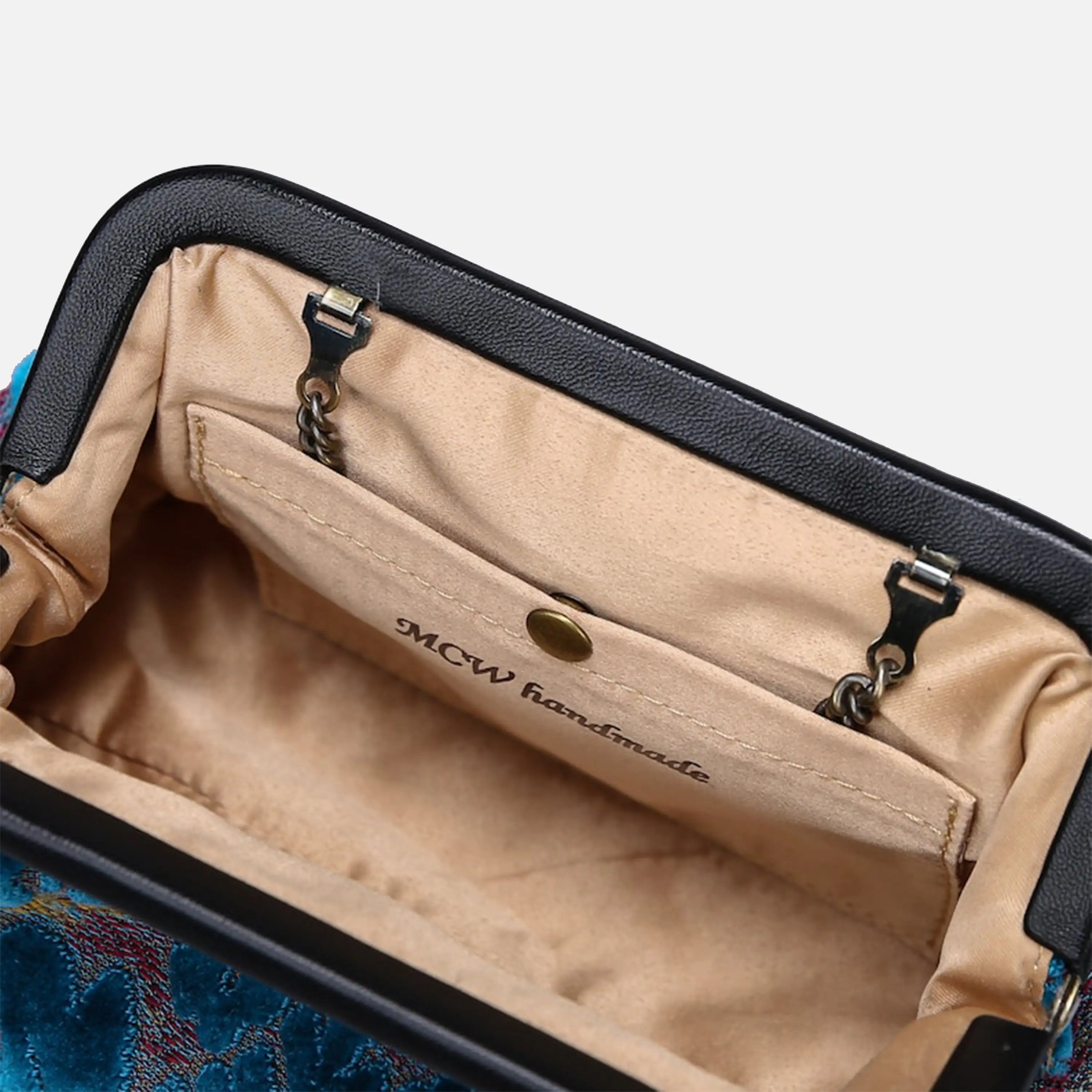 Burnout Velvet Aqua Blue Evening Bag Clutch carpet bag of America detail