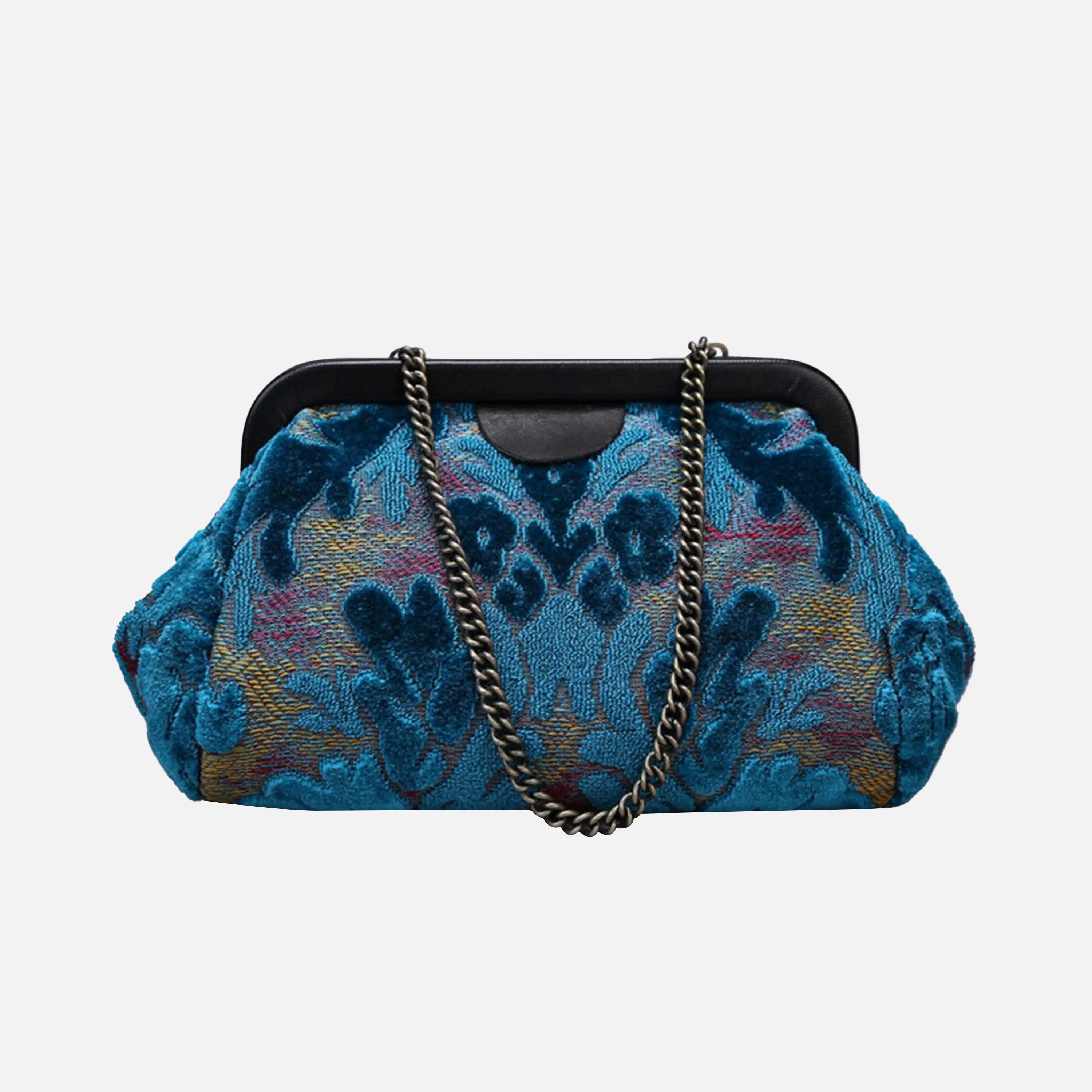 Burnout Velvet Aqua Blue Evening Bag Clutch carpet bag of America main