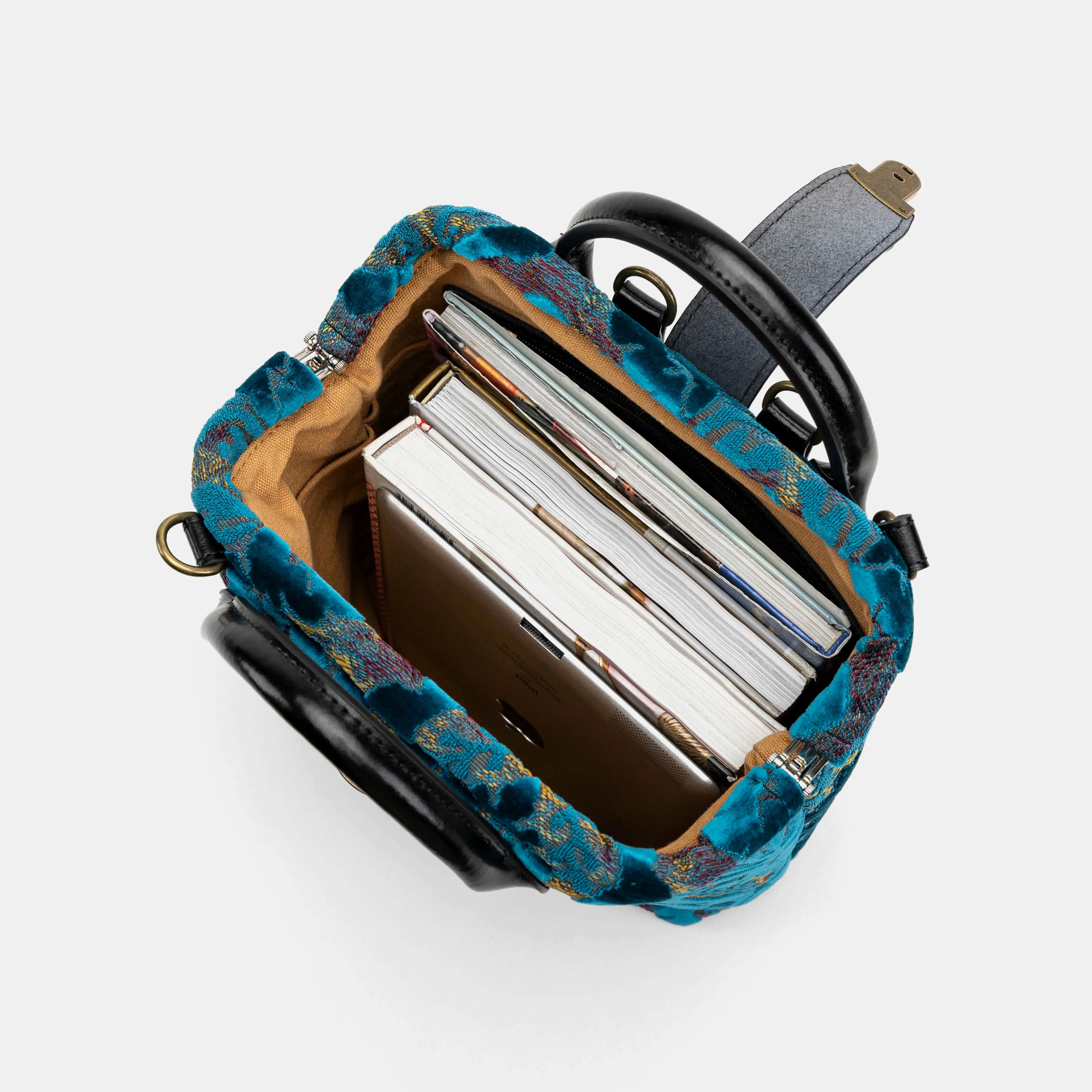 Burnout Velvet Aqua Blue Everyday Backpack of America  in use