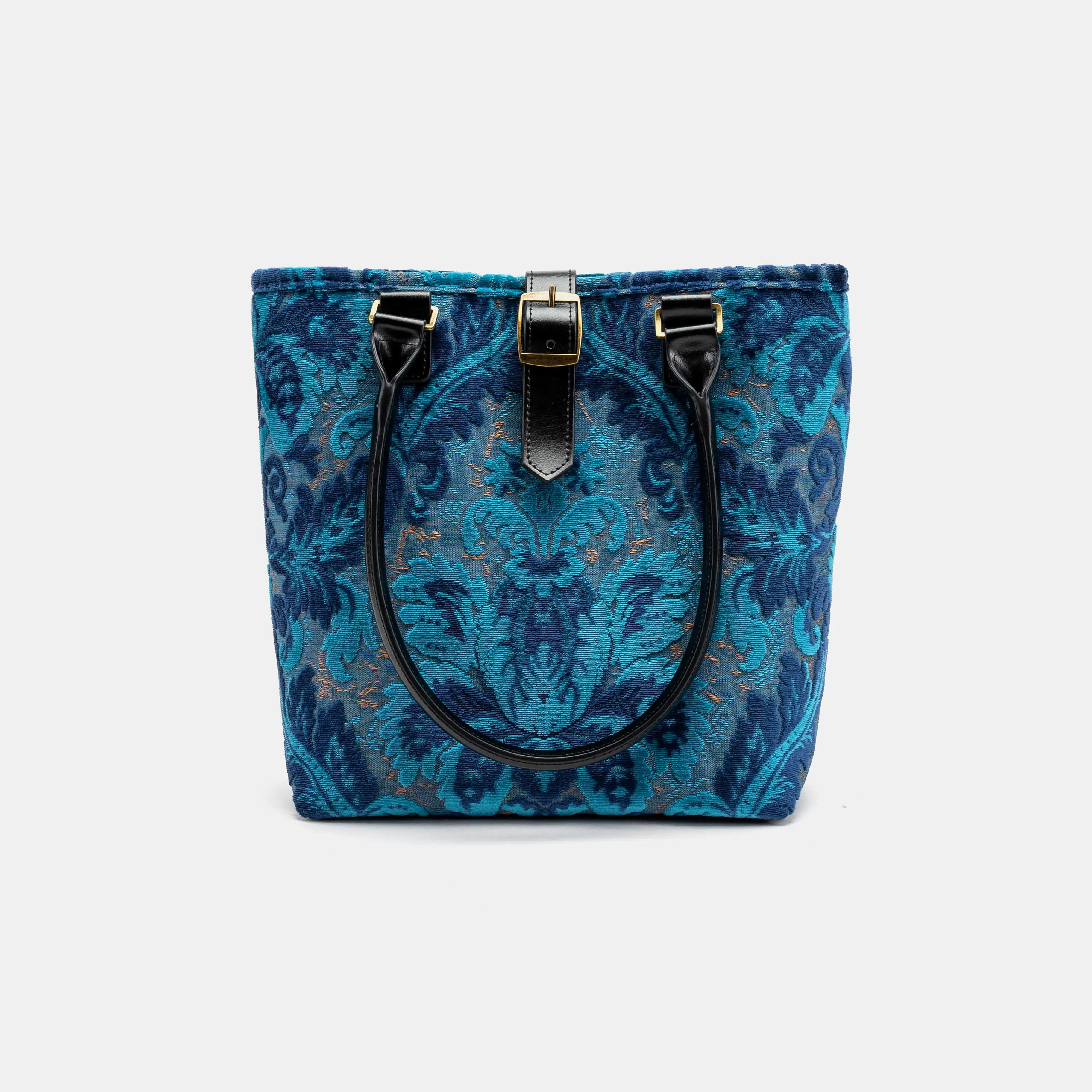 Burnout Velvet Aqua Blue Everyday Tote Bag Carpetbag of America with shoulder strap