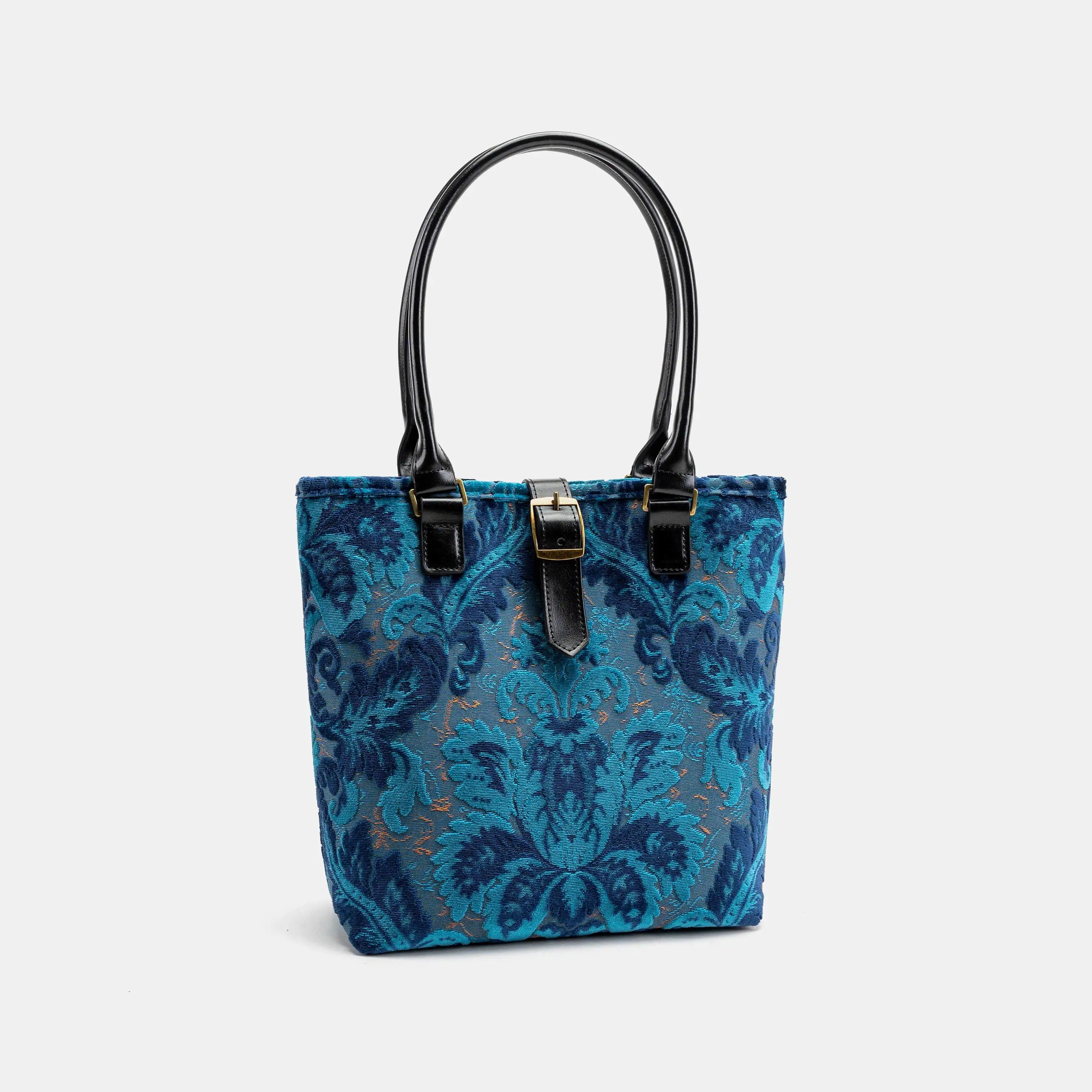 Burnout Velvet Aqua Blue Everyday Tote Bag Carpetbag of America front side
