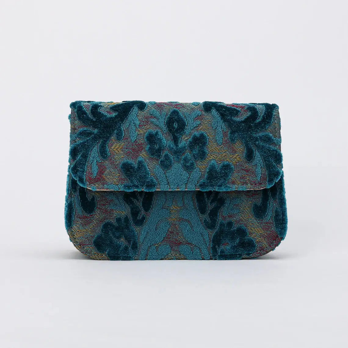 Burnout Velvet Aqua Blue Flap Crossbody Bag carpet bag of America overview