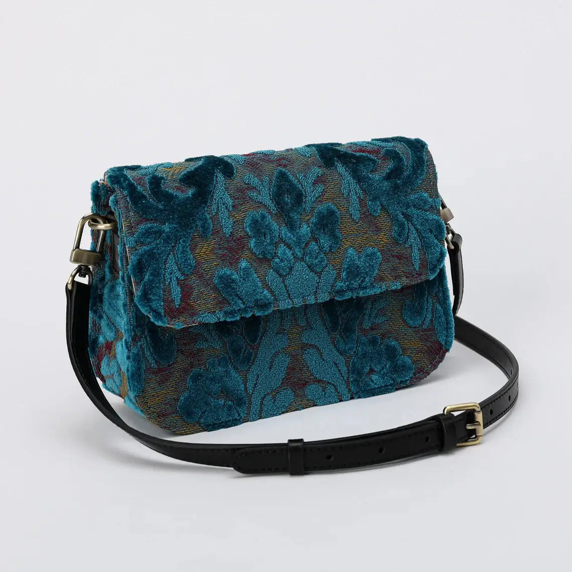 Burnout Velvet Aqua Blue Flap Crossbody Bag carpet bag of America front