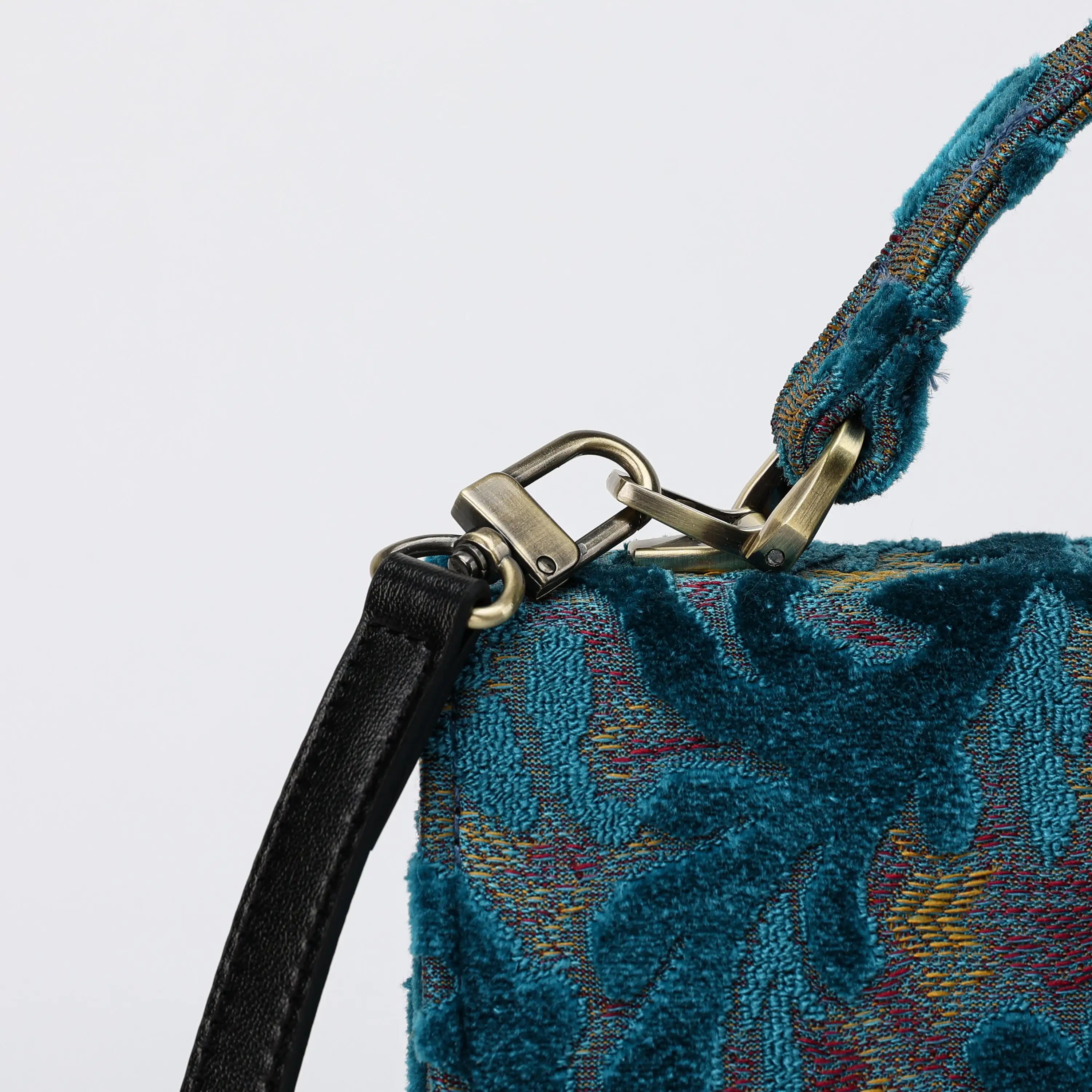 Burnout Velvet Aqua Blue Flap Satchel Carpetbag of America clasp