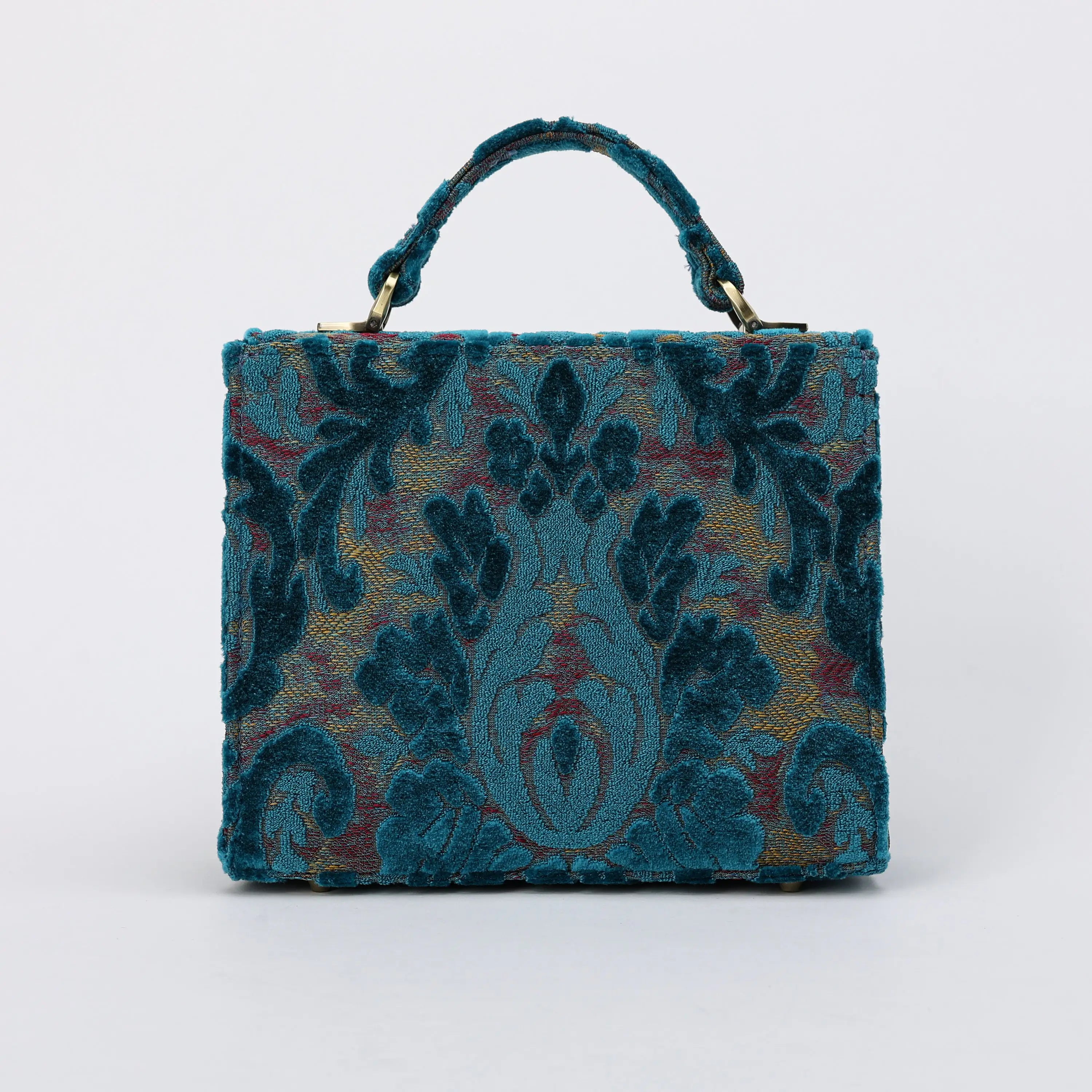 Burnout Velvet Aqua Blue Flap Satchel Carpetbag of America back