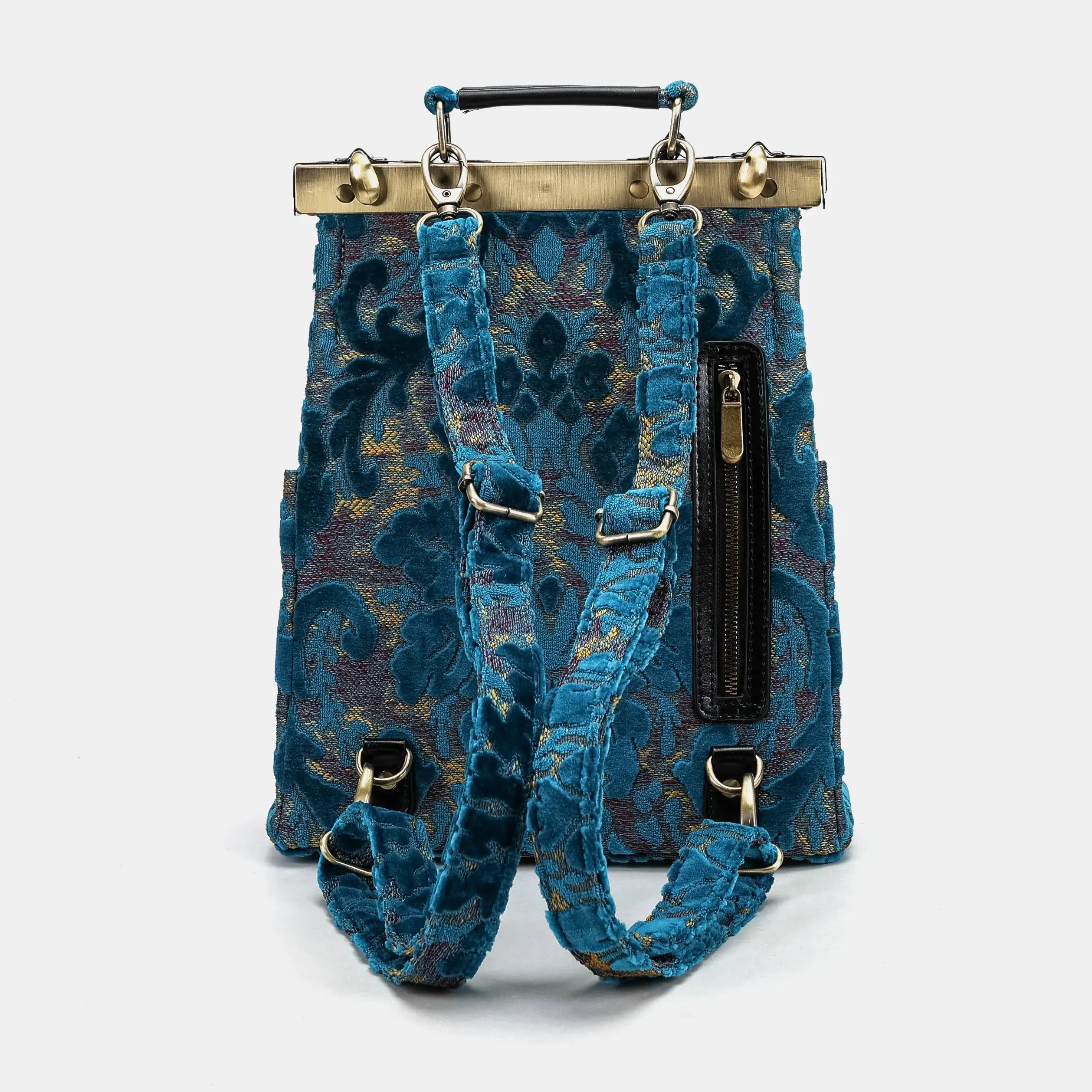 Burnout velvet Aqua Blue Helena Carpet Gladstone Backpack of America back