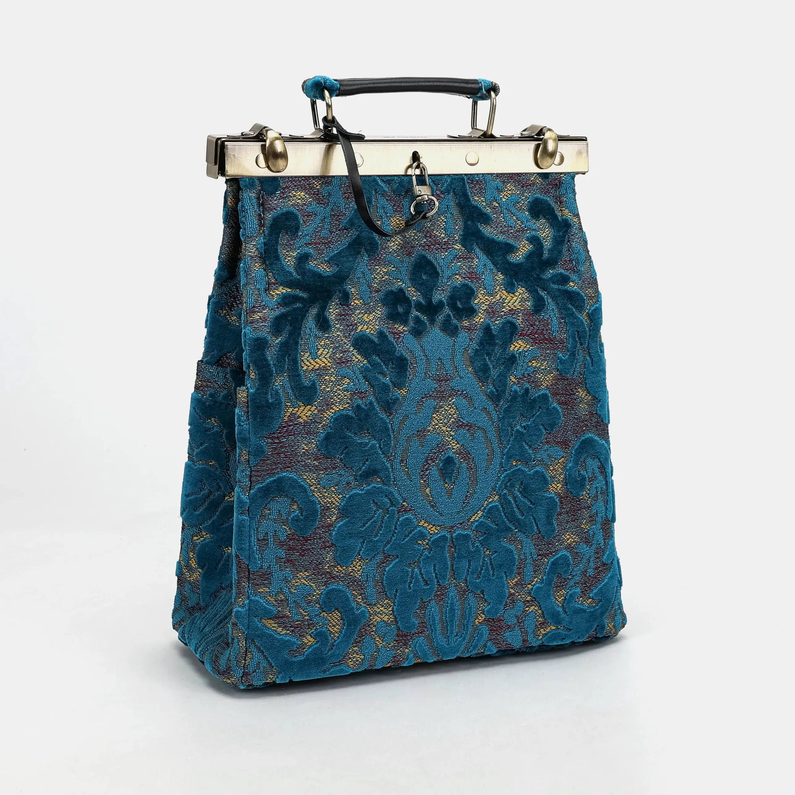 Burnout velvet Aqua Blue Helena Carpet Gladstone Backpack of America side