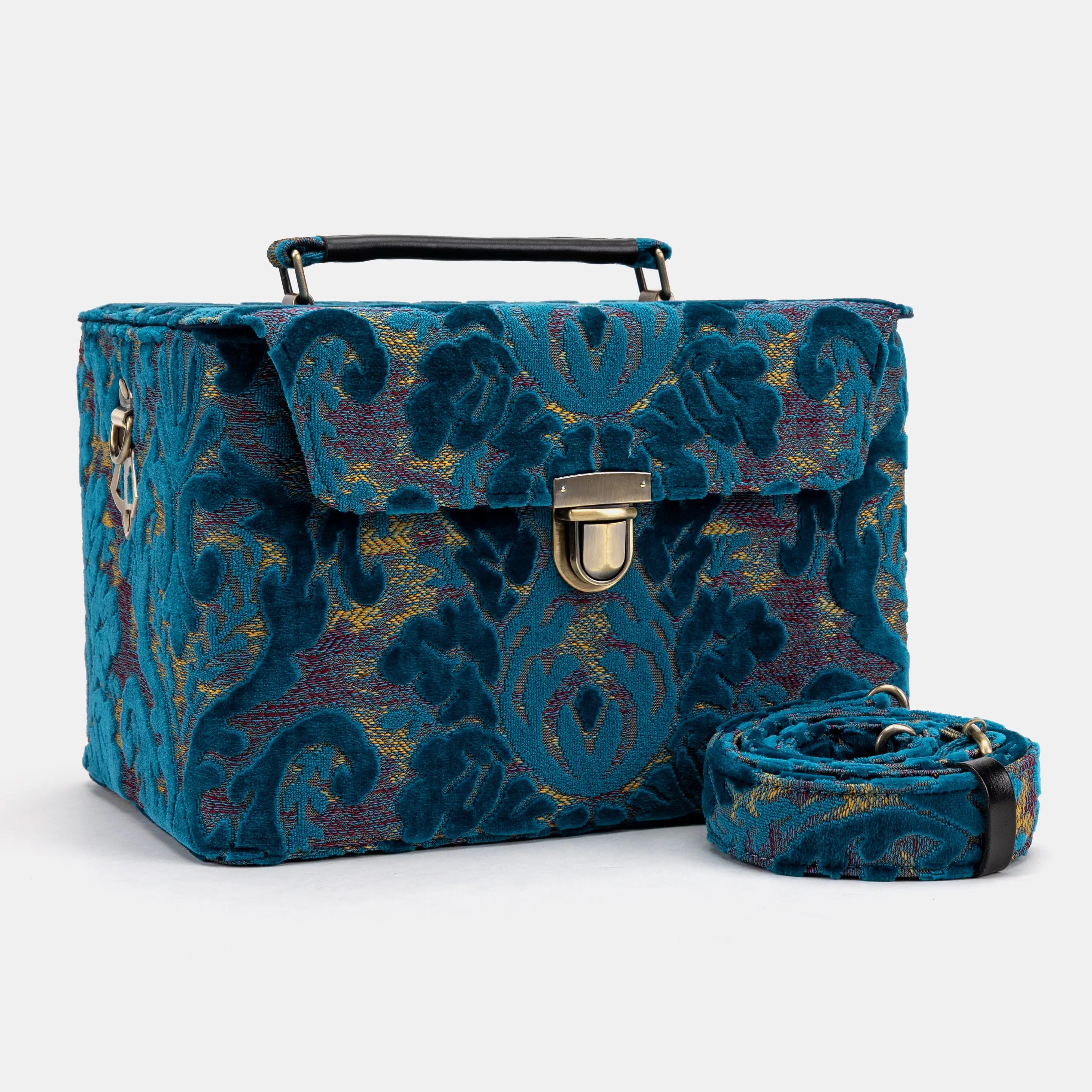Burnout Velvet Aqua Blue Josephine Large Train Case with handle