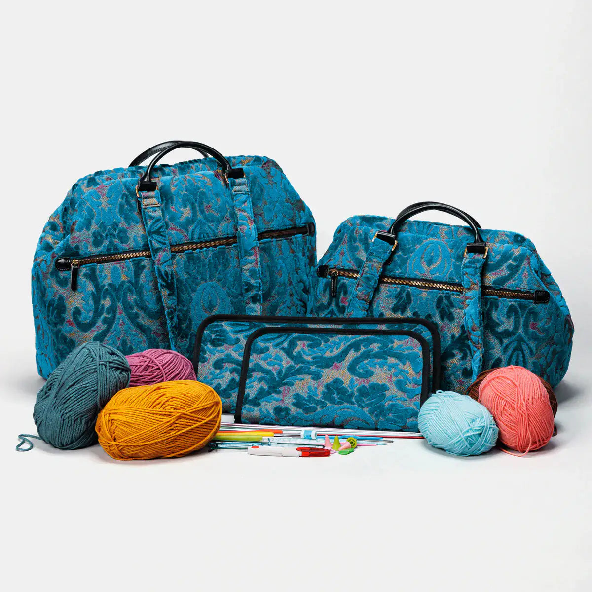 Burnout Velvet Aqua Blue Knitting Project Bag  of America set