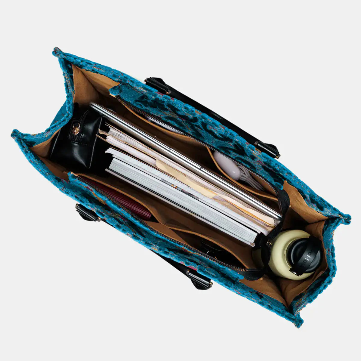 Burnout Velvet Aqua Blue Laptop Work Tote of America inside