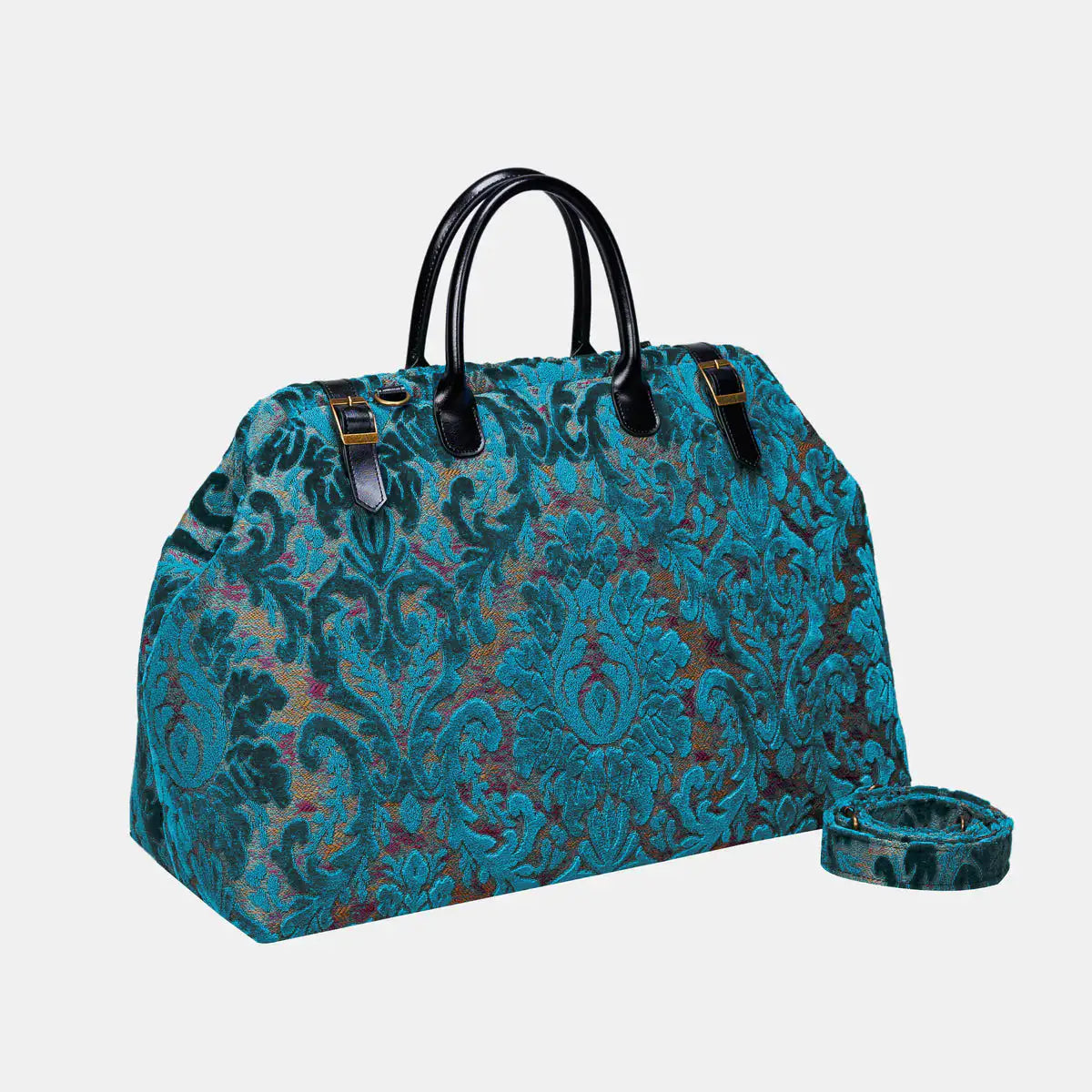 Burnout Velvet Aqua Blue Large Carpetbag  of America with shoulder stra