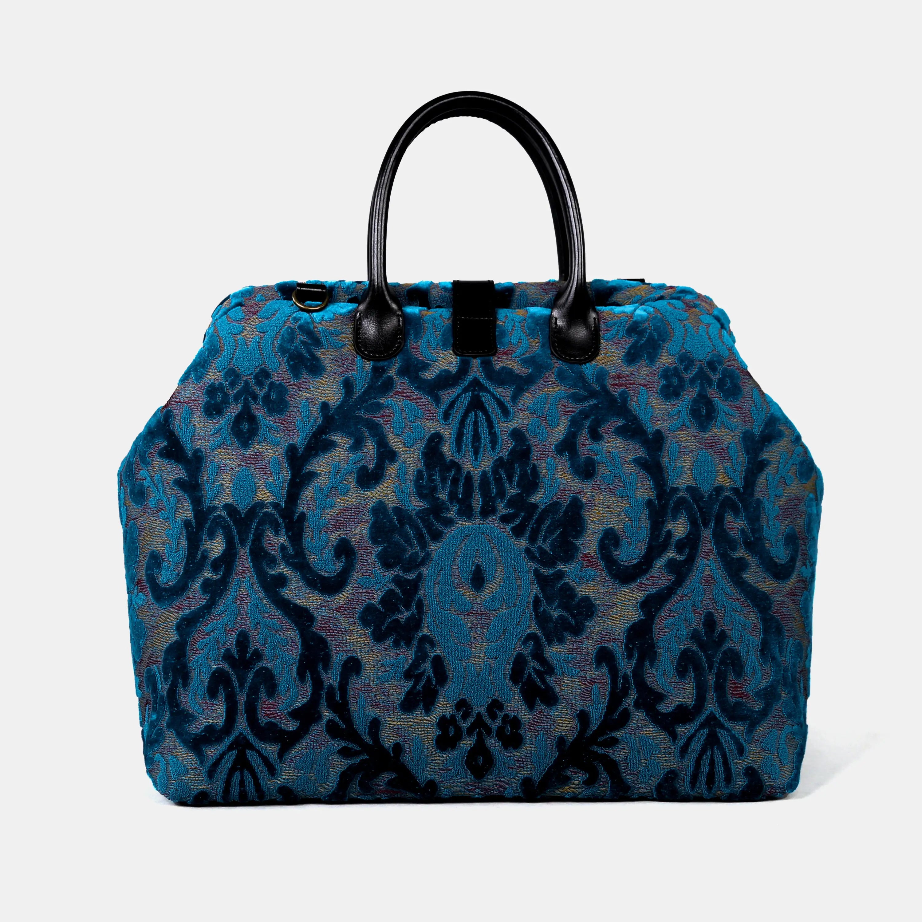 Burnout Velvet Aqua Blue Mary Poppins Weekender Carpetbag of America back