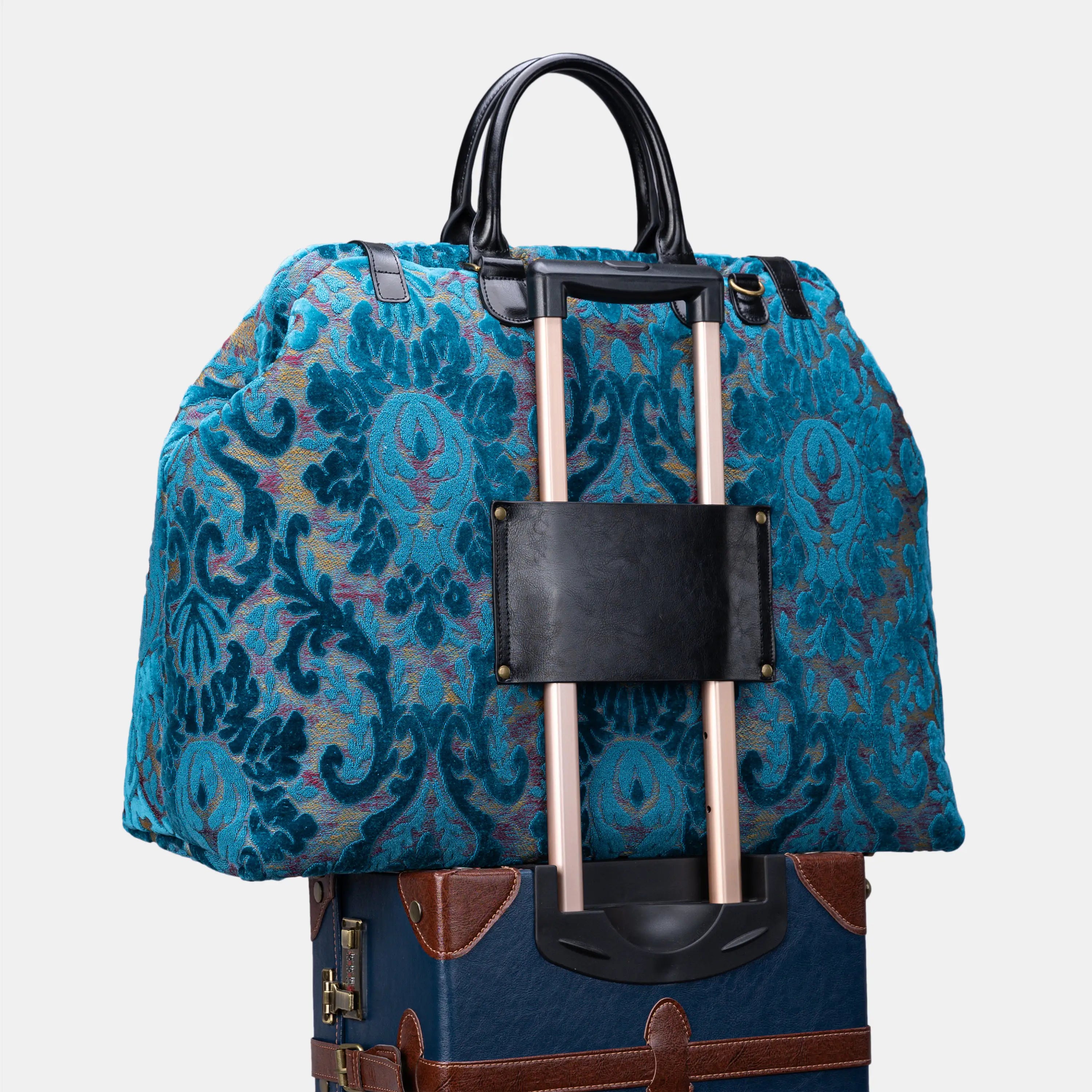 Burnout Velvet Aqua Blue Men's Carpetbag of America with luggage sleeve-5