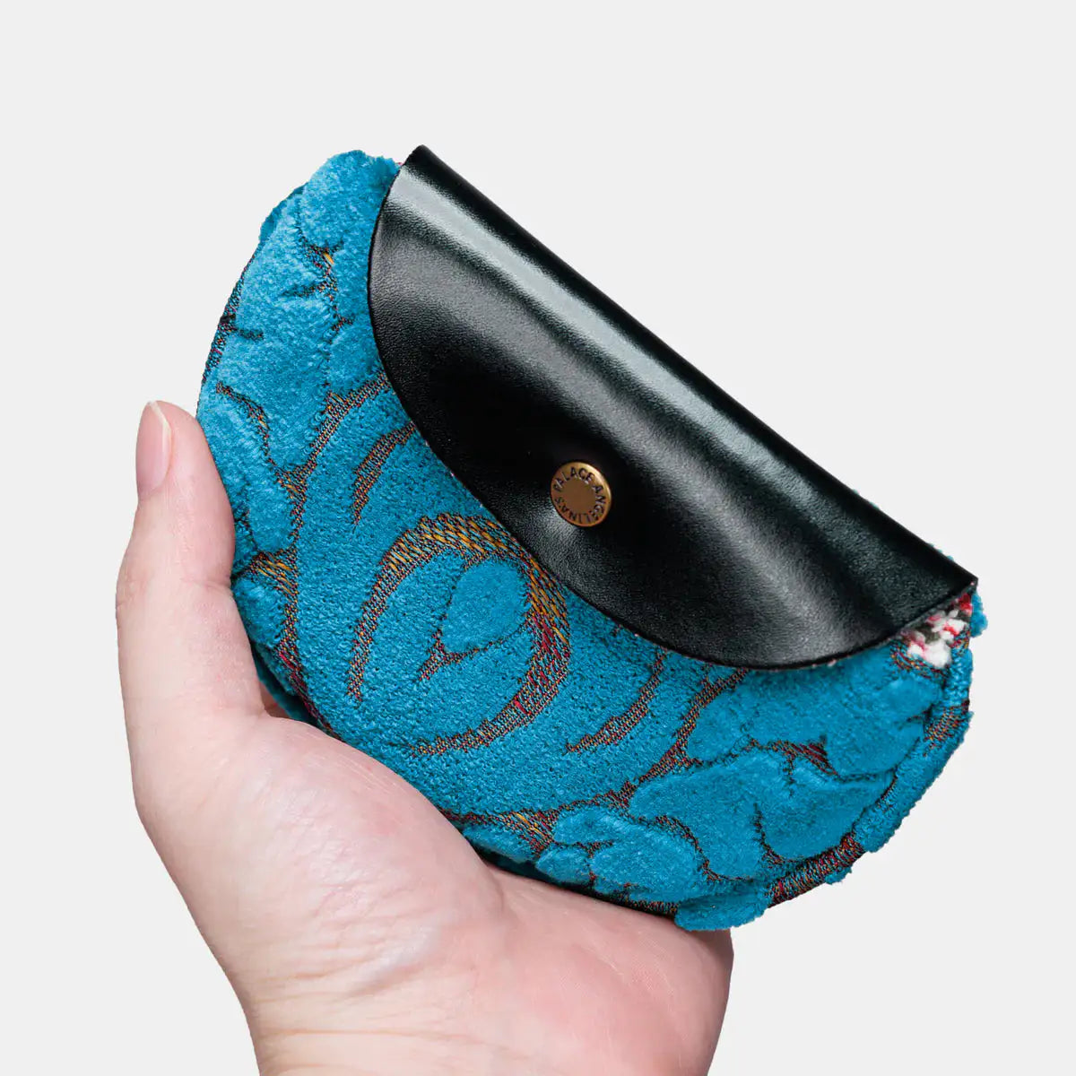 Burnout Velvet Aqua Blue Rosary Bag of America in the hand-1