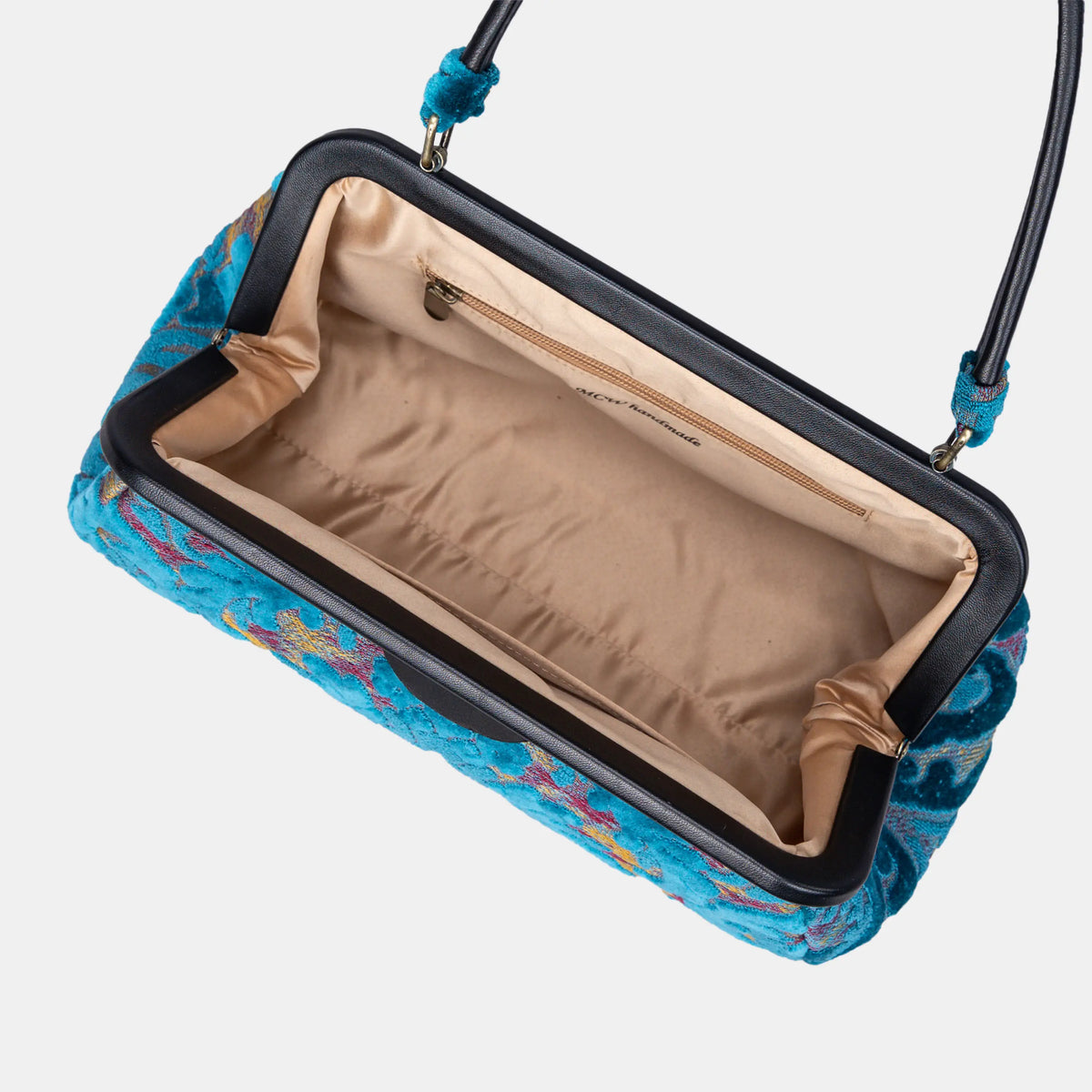 Burnout Velvet Aqua Blue Shoulder Bag open