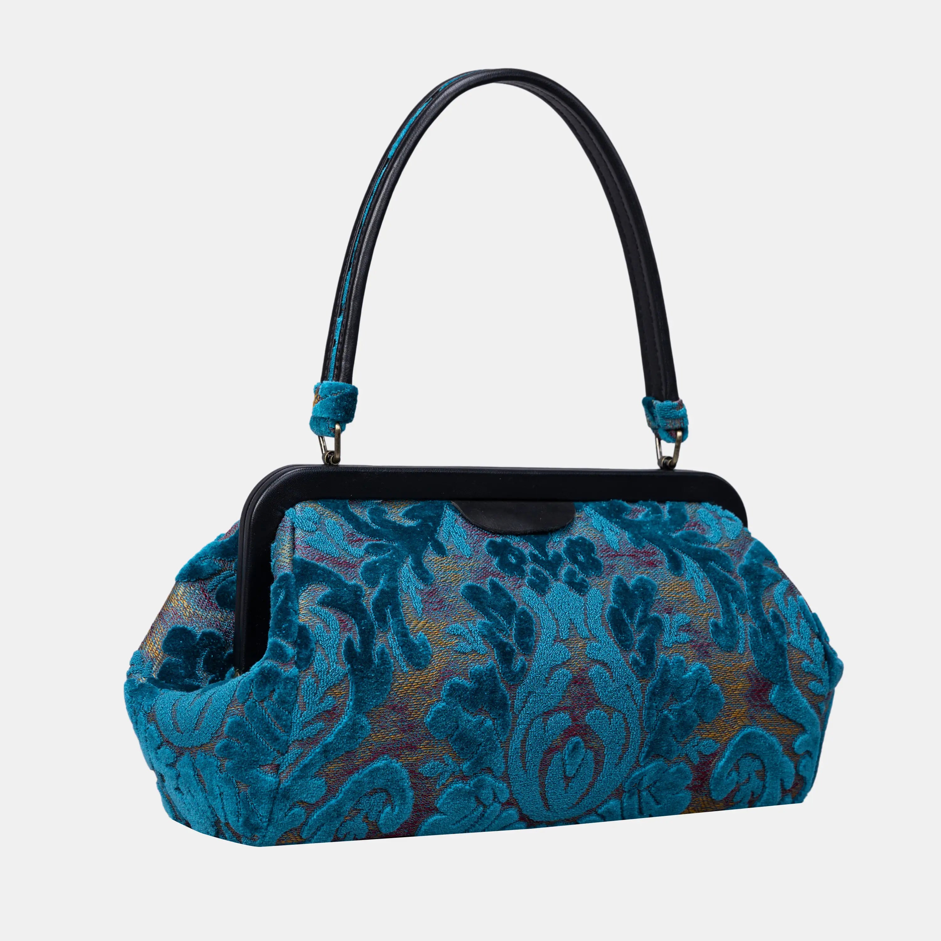 Burnout Velvet Aqua Blue Shoulder Bag with handle