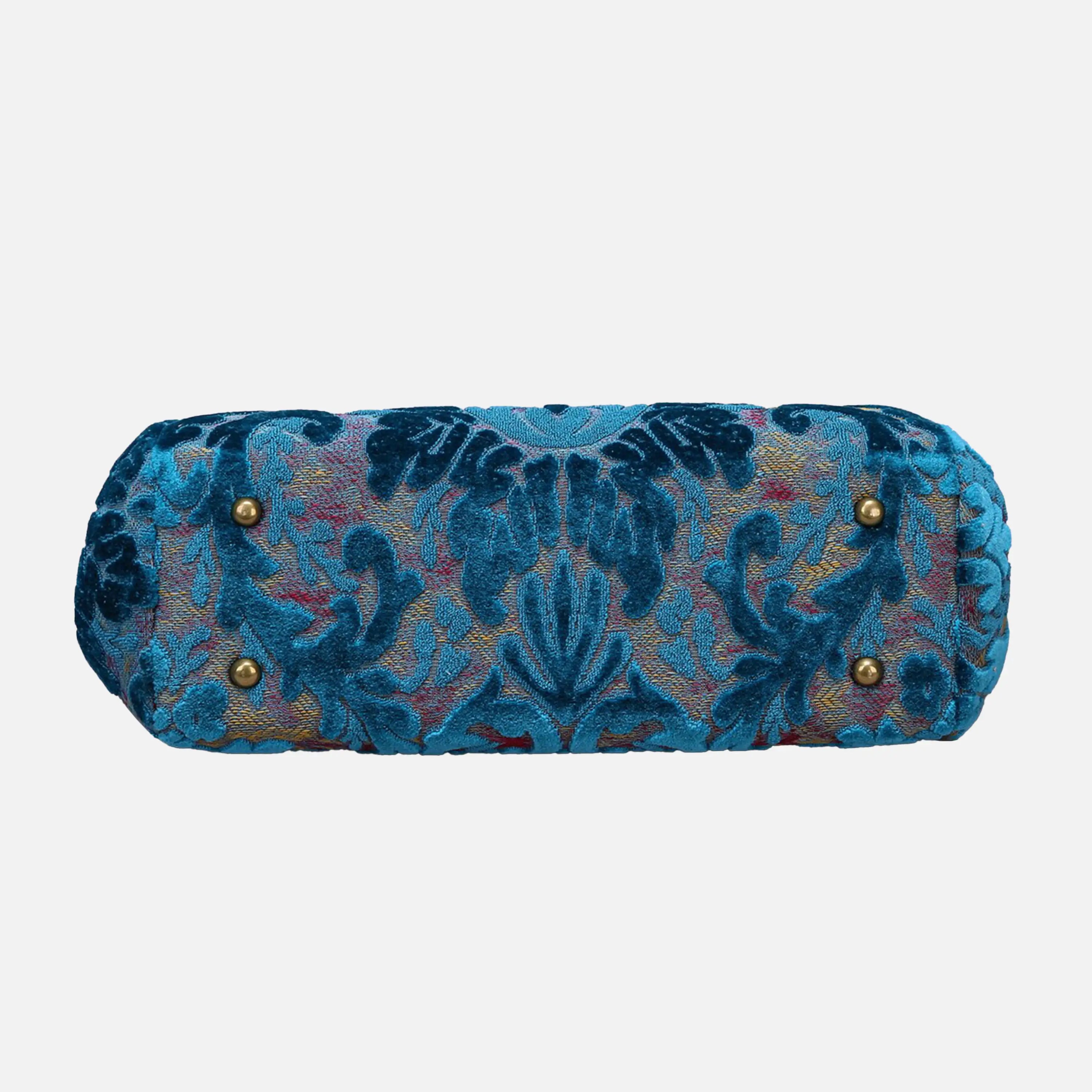 Burnout Velvet Aqua Blue Top Handle Purse carpet bag of America bottom
