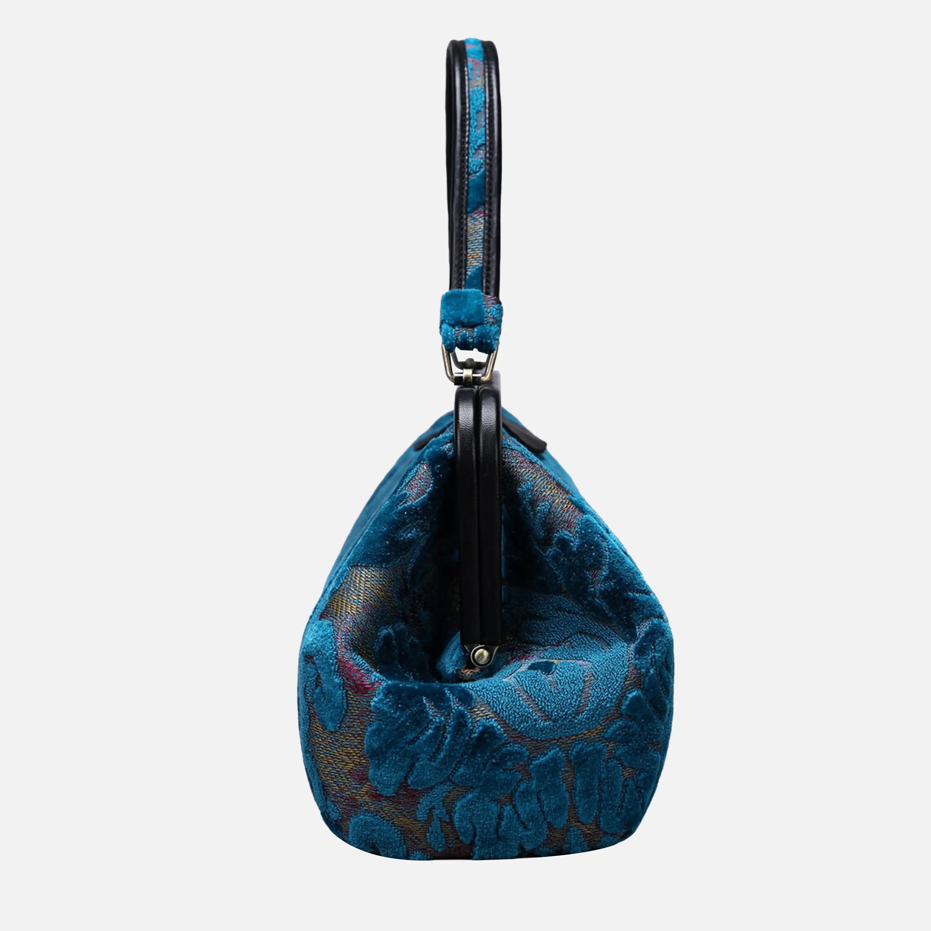 Burnout Velvet Aqua Blue Top Handle Purse carpet bag of America side