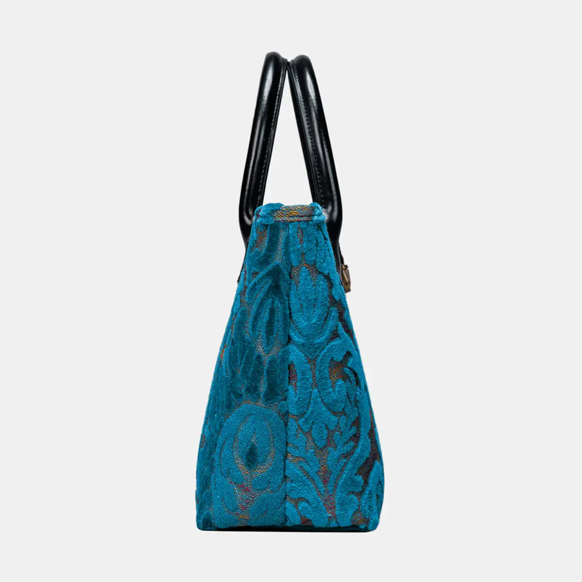 Burnout Velvet Aqua Blue Tuck Lock Carpet Satchel of America side
