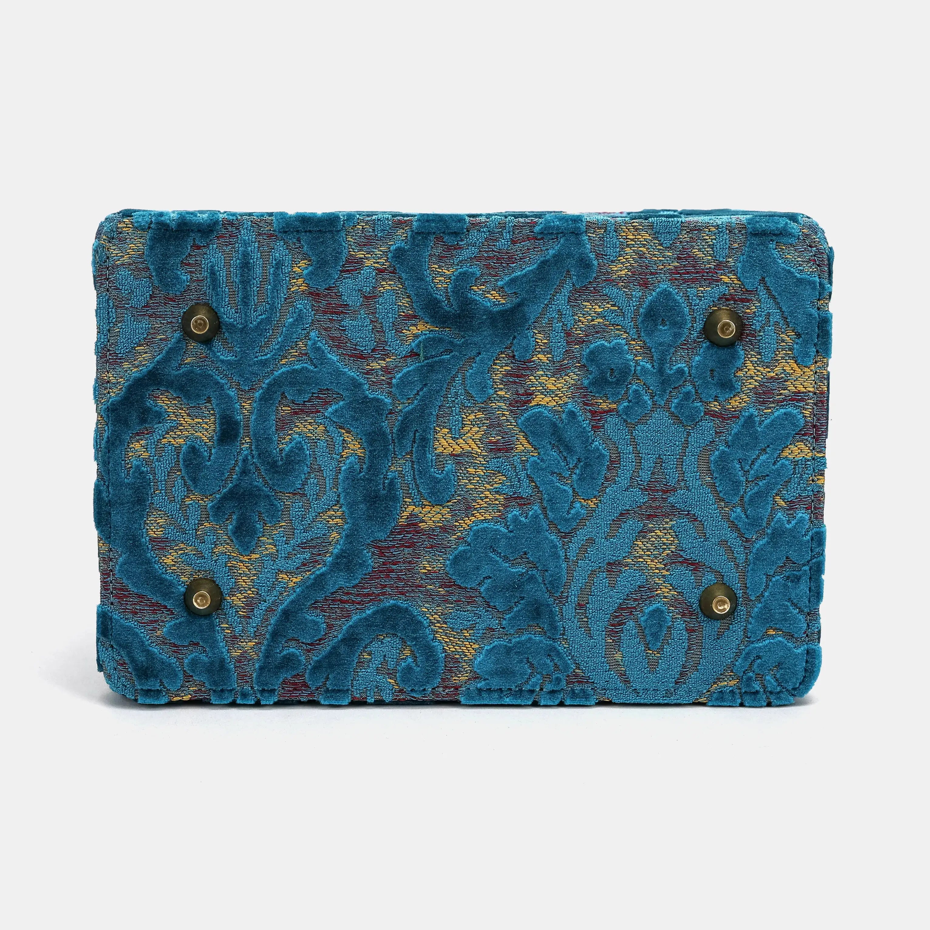 Burnout velvet Aqua Blue Vivienne Carpet Purse Gladstone Bag of America bottom