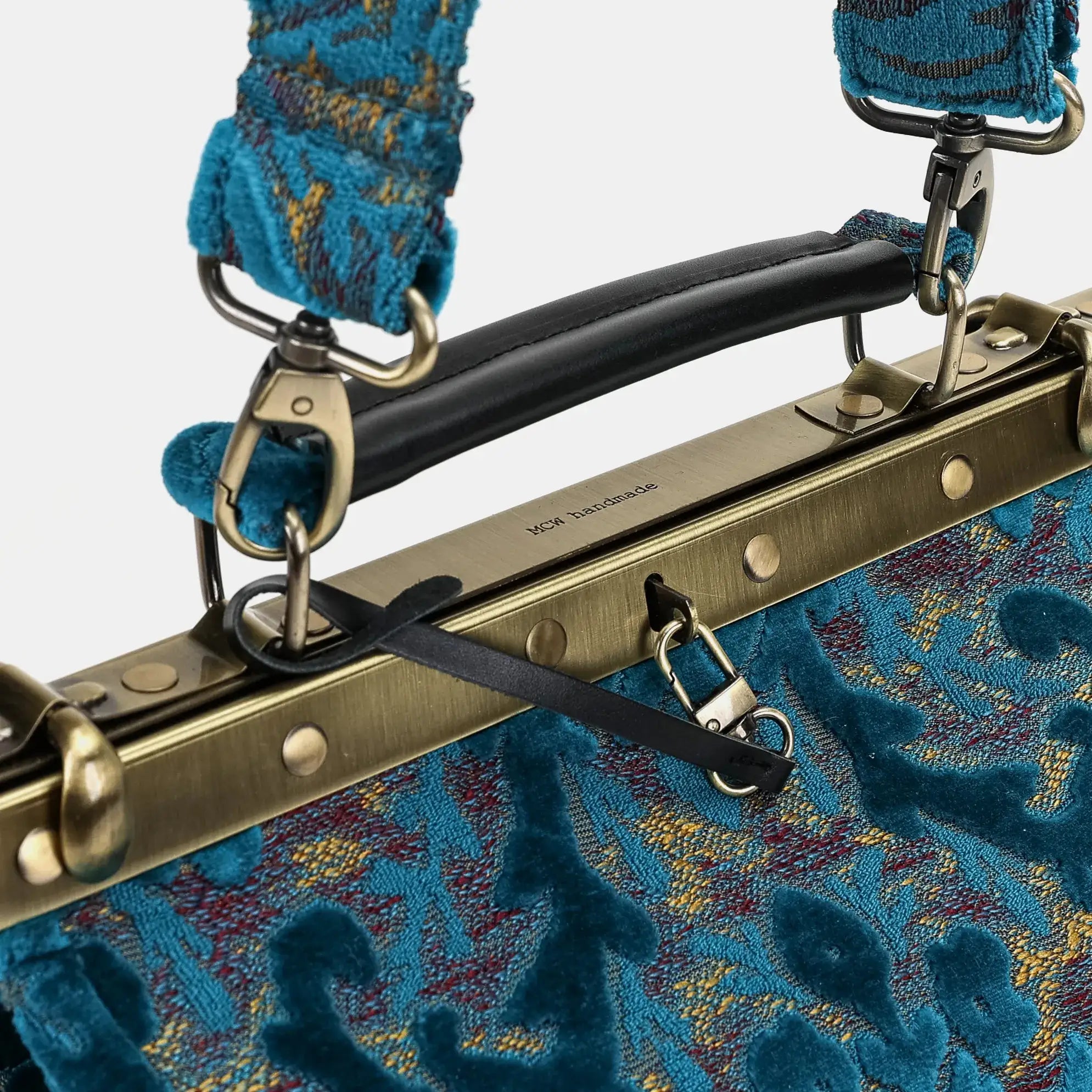 Burnout velvet Aqua Blue Vivienne Carpet Purse Gladstone Bag of America handle