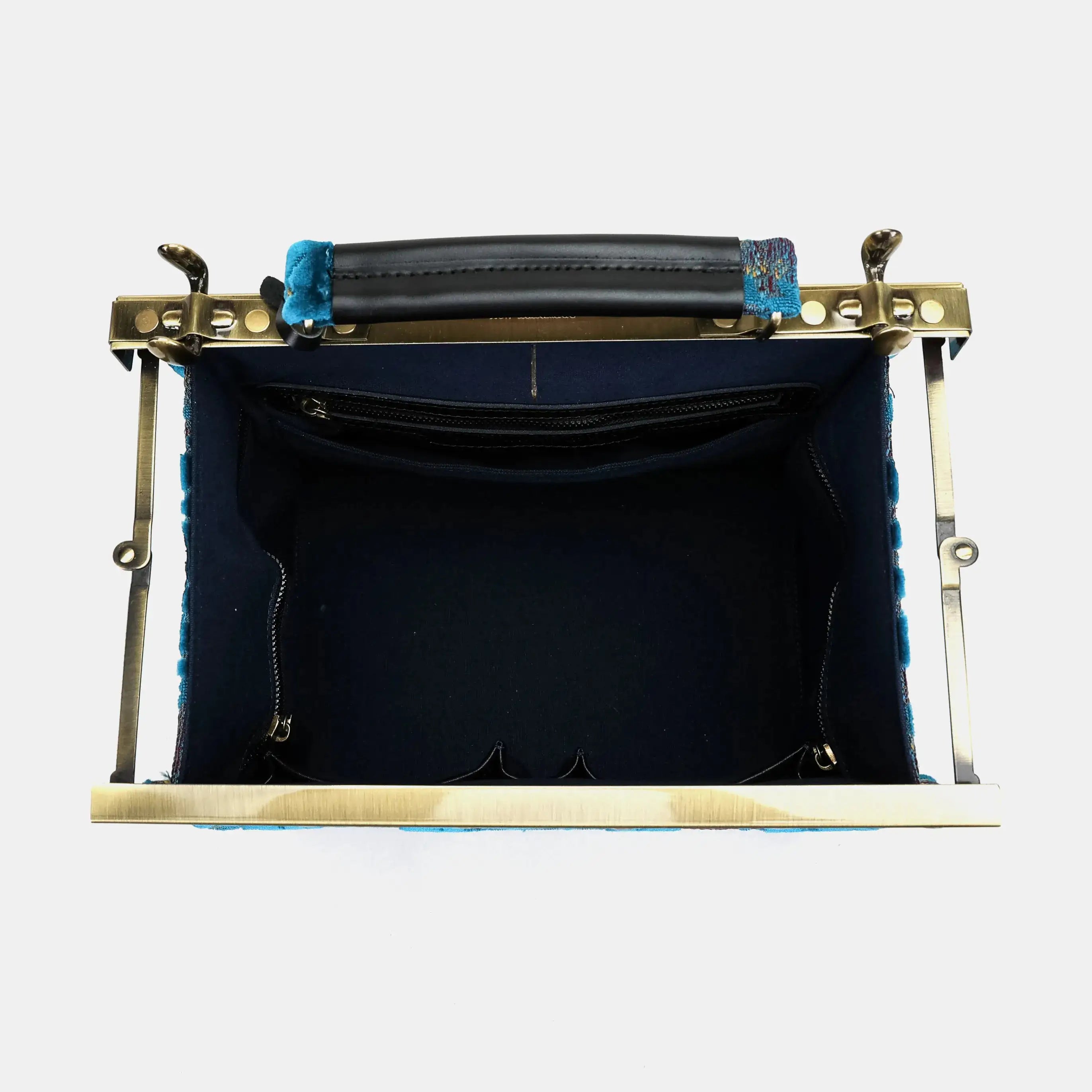 Burnout velvet Aqua Blue Vivienne Carpet Purse Gladstone Bag of America inside