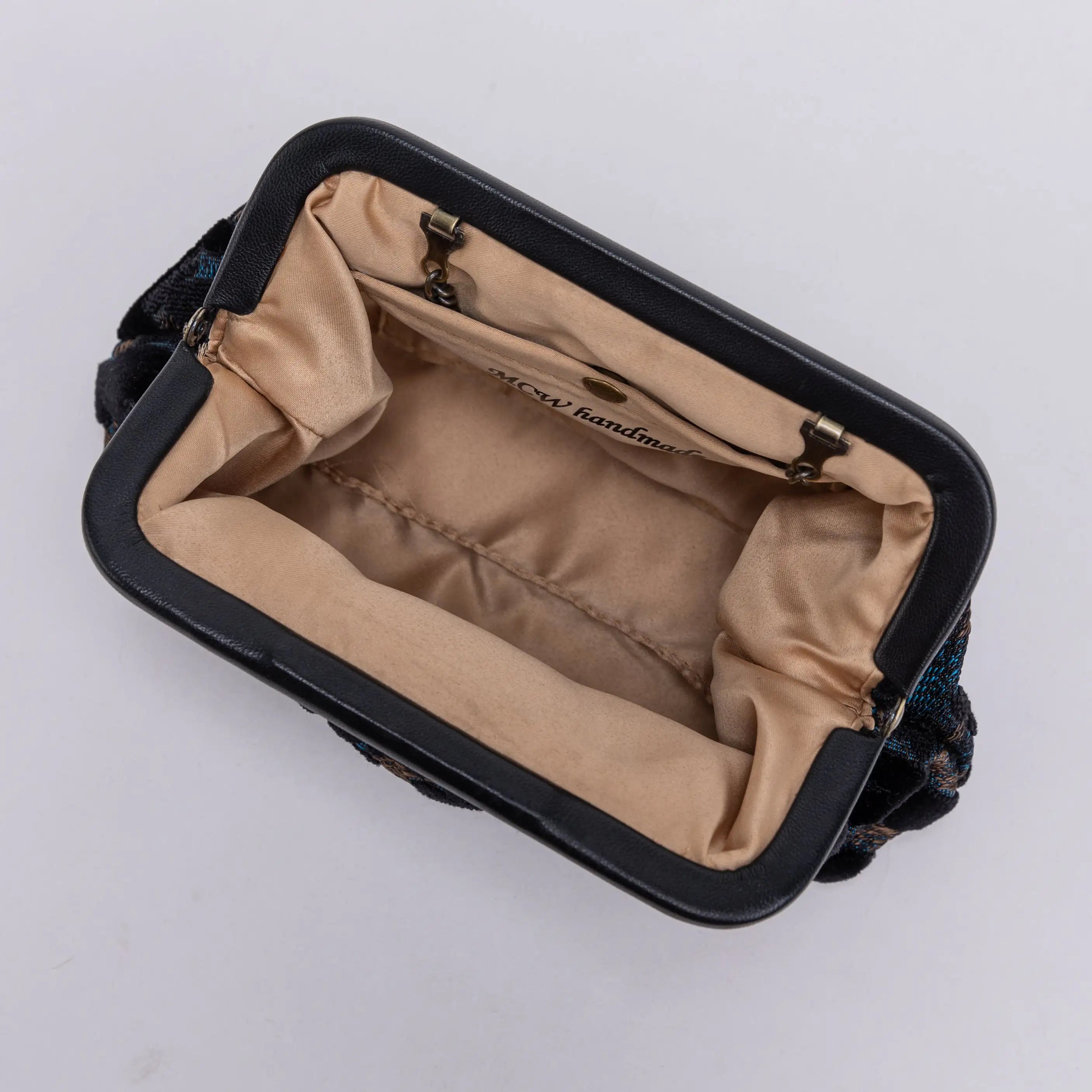 Burnout Velvet Black Alma Evening Clutch Carpet Bag of America inside