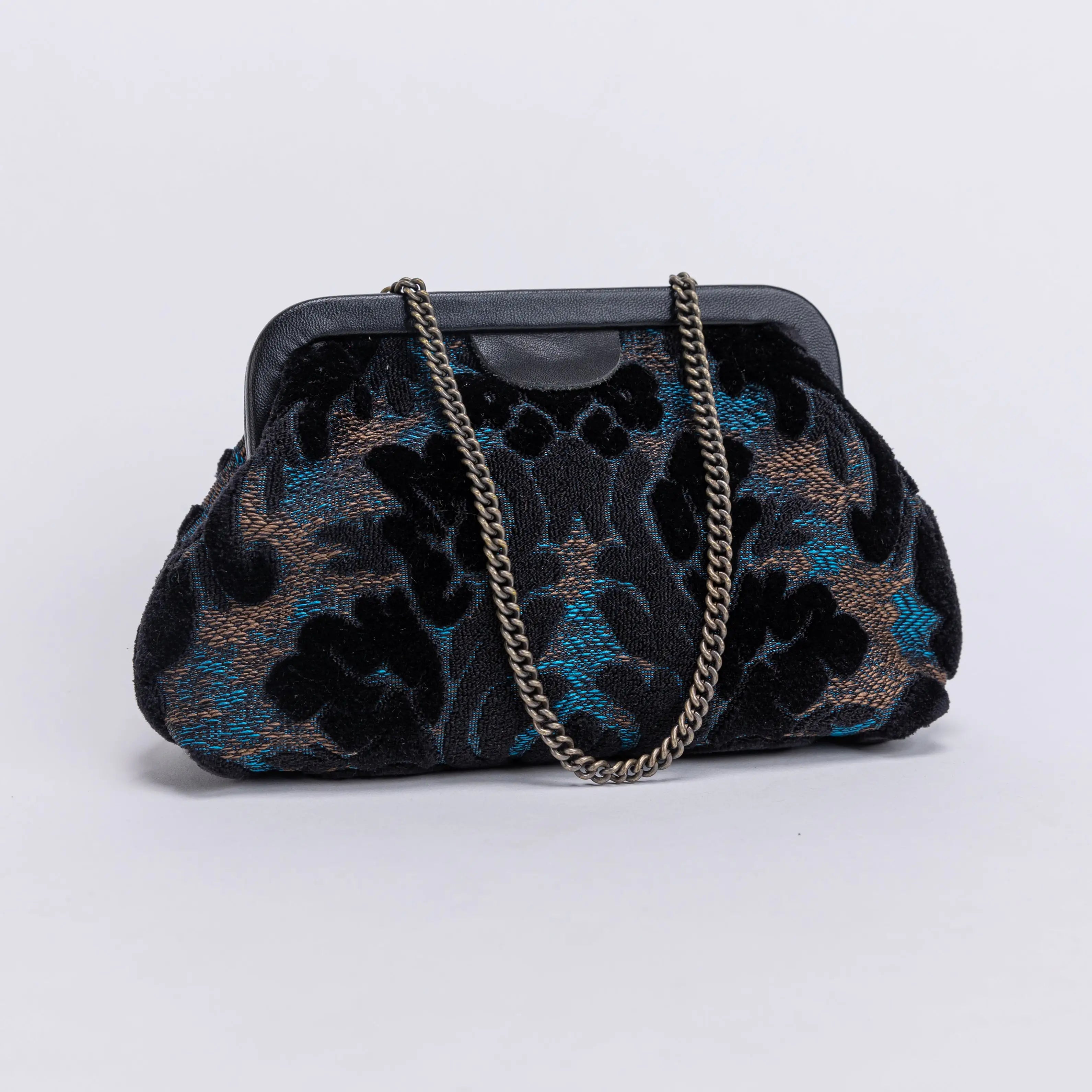 Burnout Velvet Black Alma Evening Clutch Carpet Bag of America front side