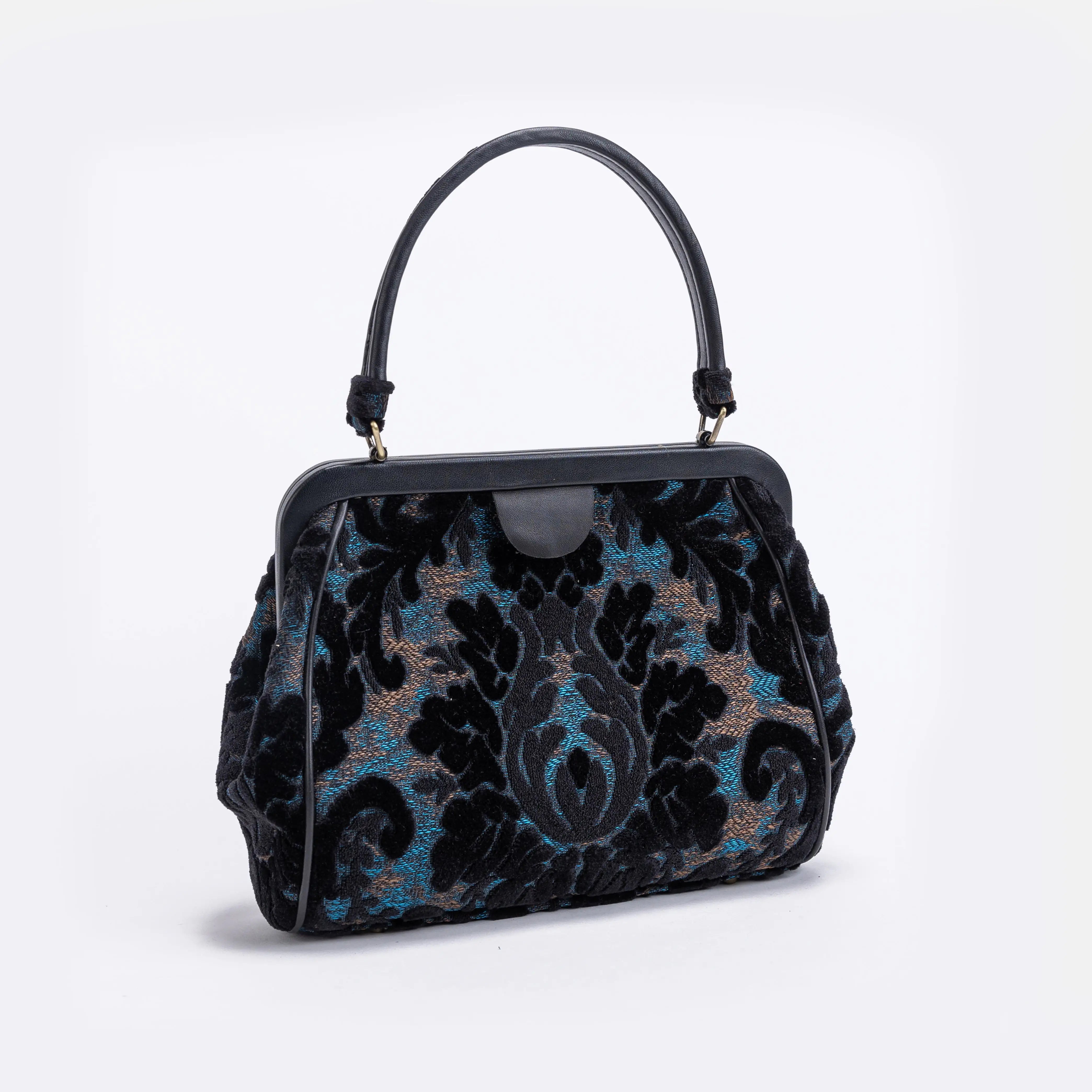 Burnout Velvet Black  Alma Satchel Carpet Bag  front side