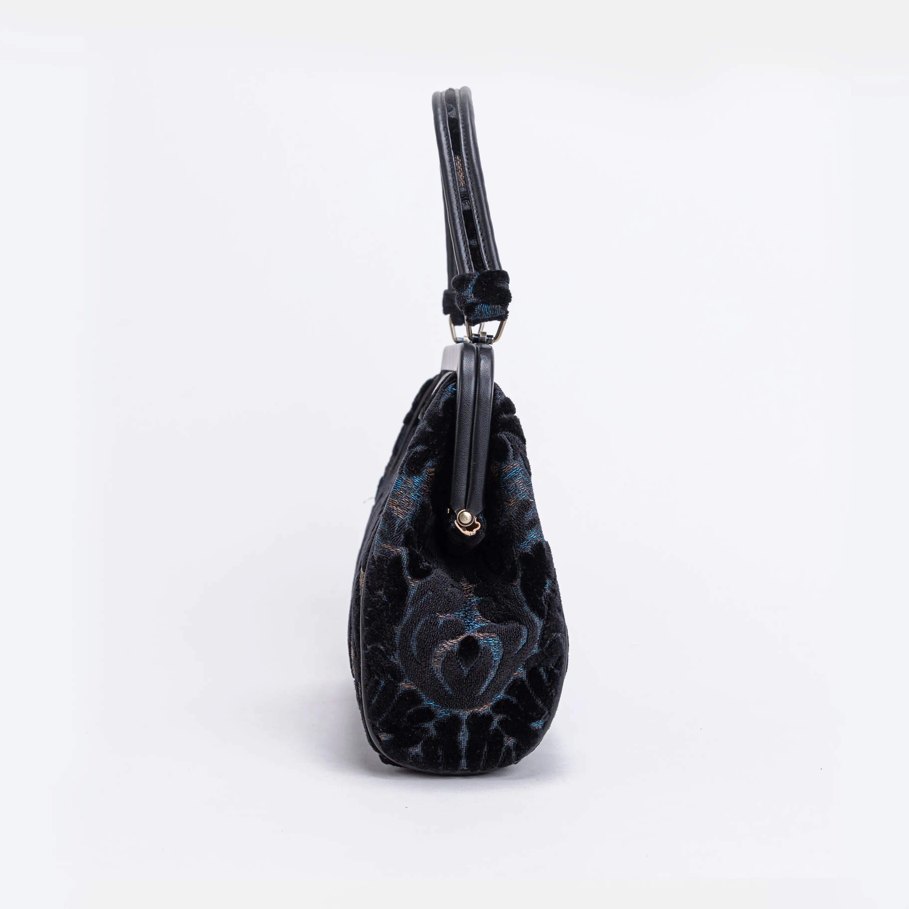 Burnout Velvet Black  Alma Satchel Carpet Bag  side