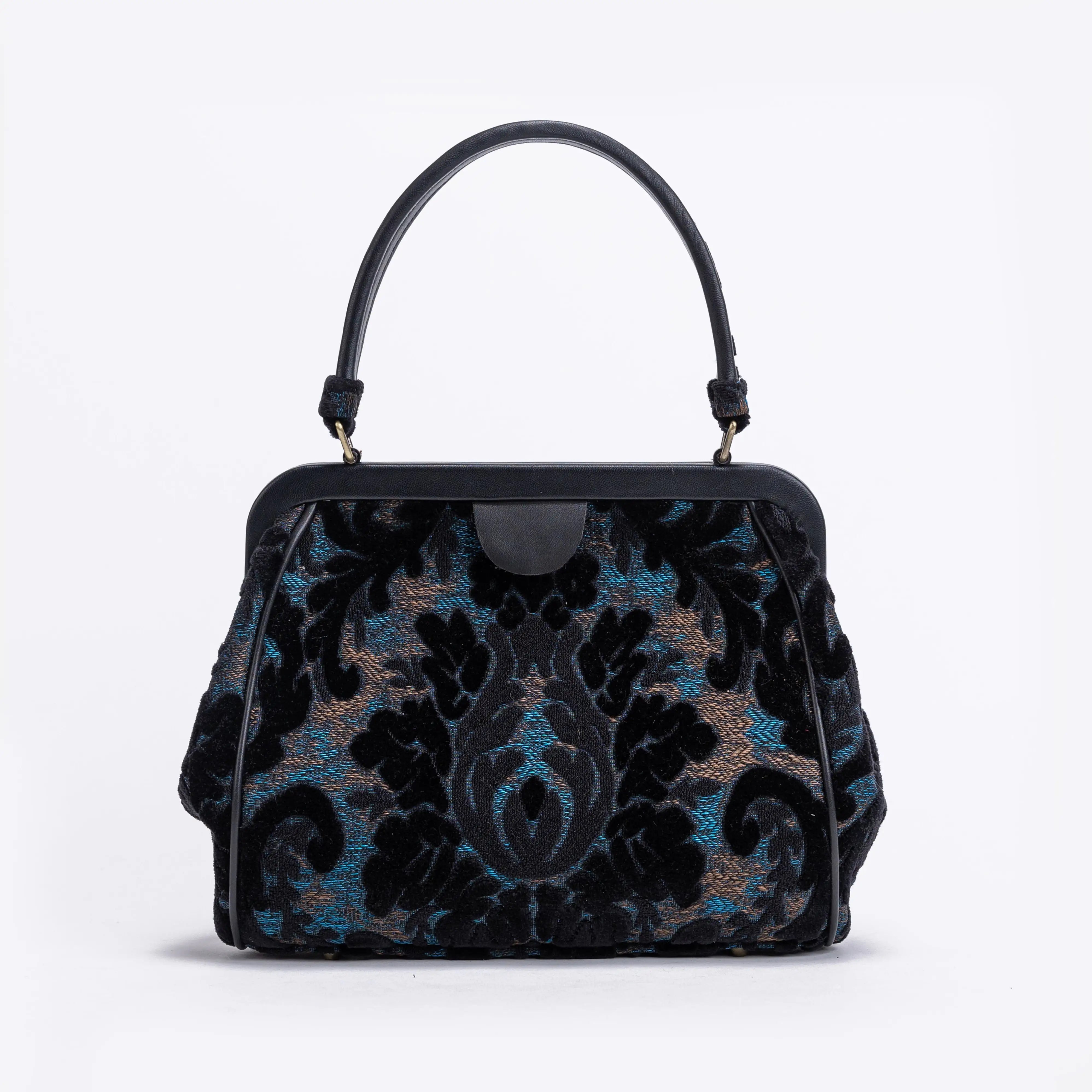 Burnout Velvet Black  Alma Satchel Carpet Bag  main