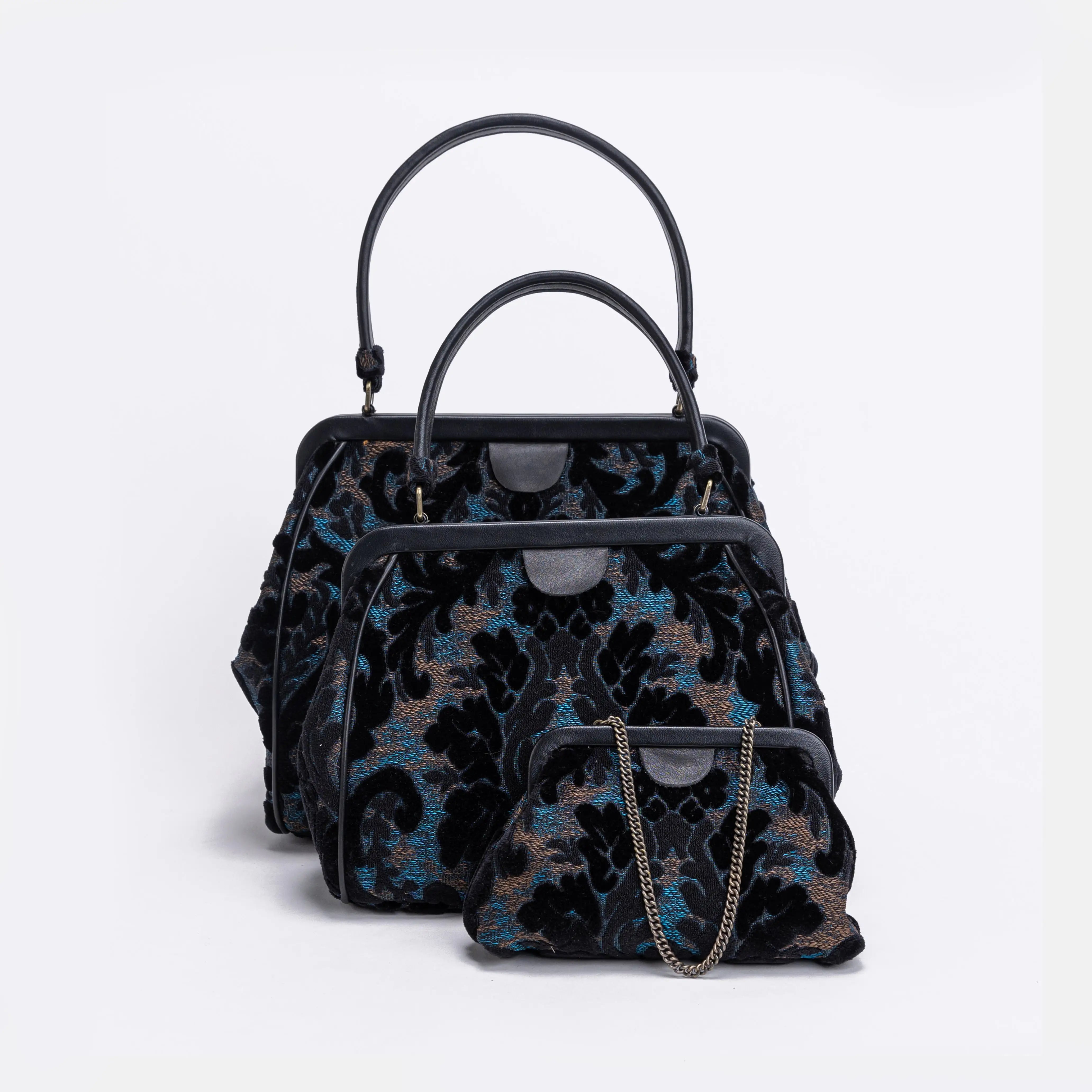 Burnout Velvet Black  Alma Satchel Carpet Bag