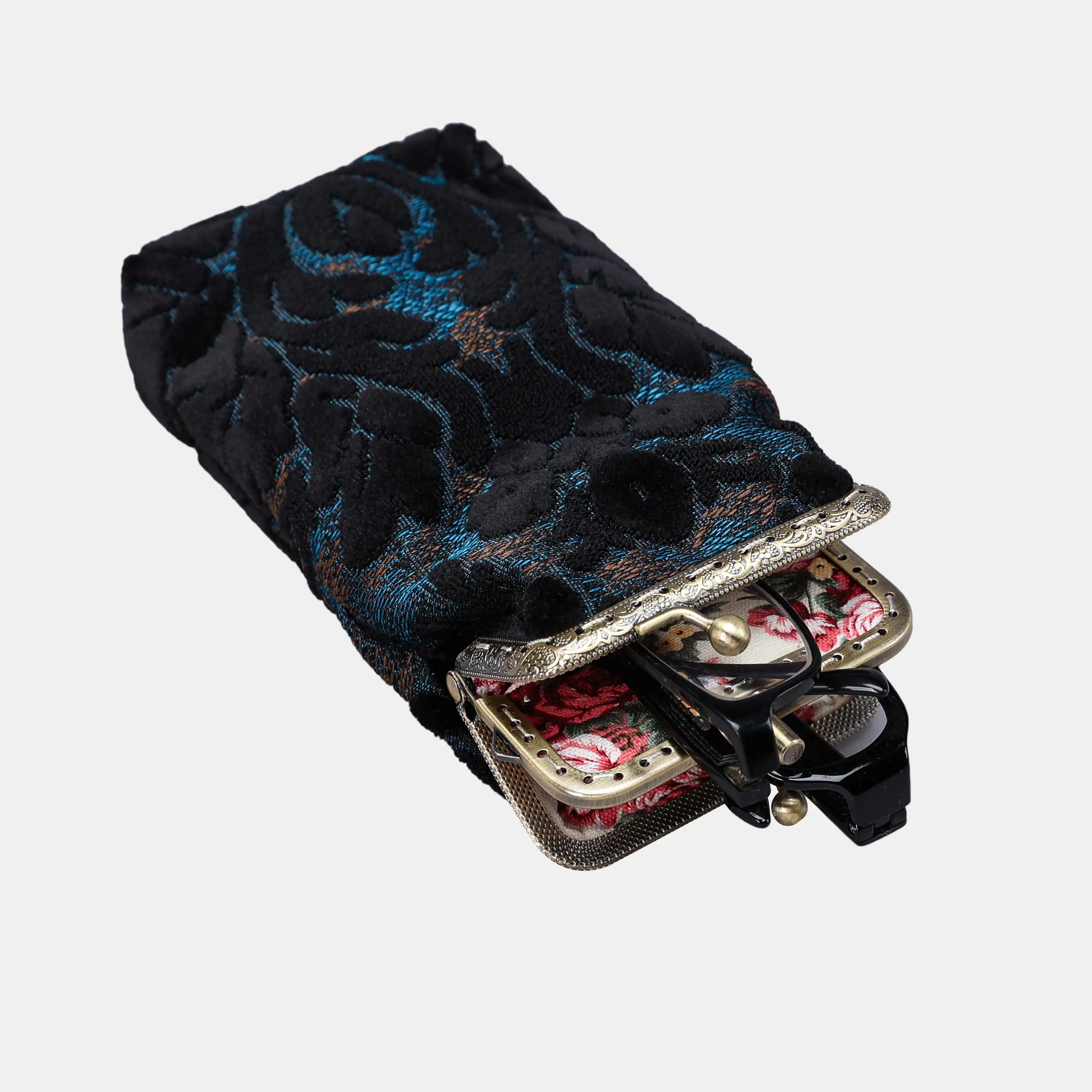 Burnout Velvet Black Carpet Eyeglasses Case  of America with glasses-1