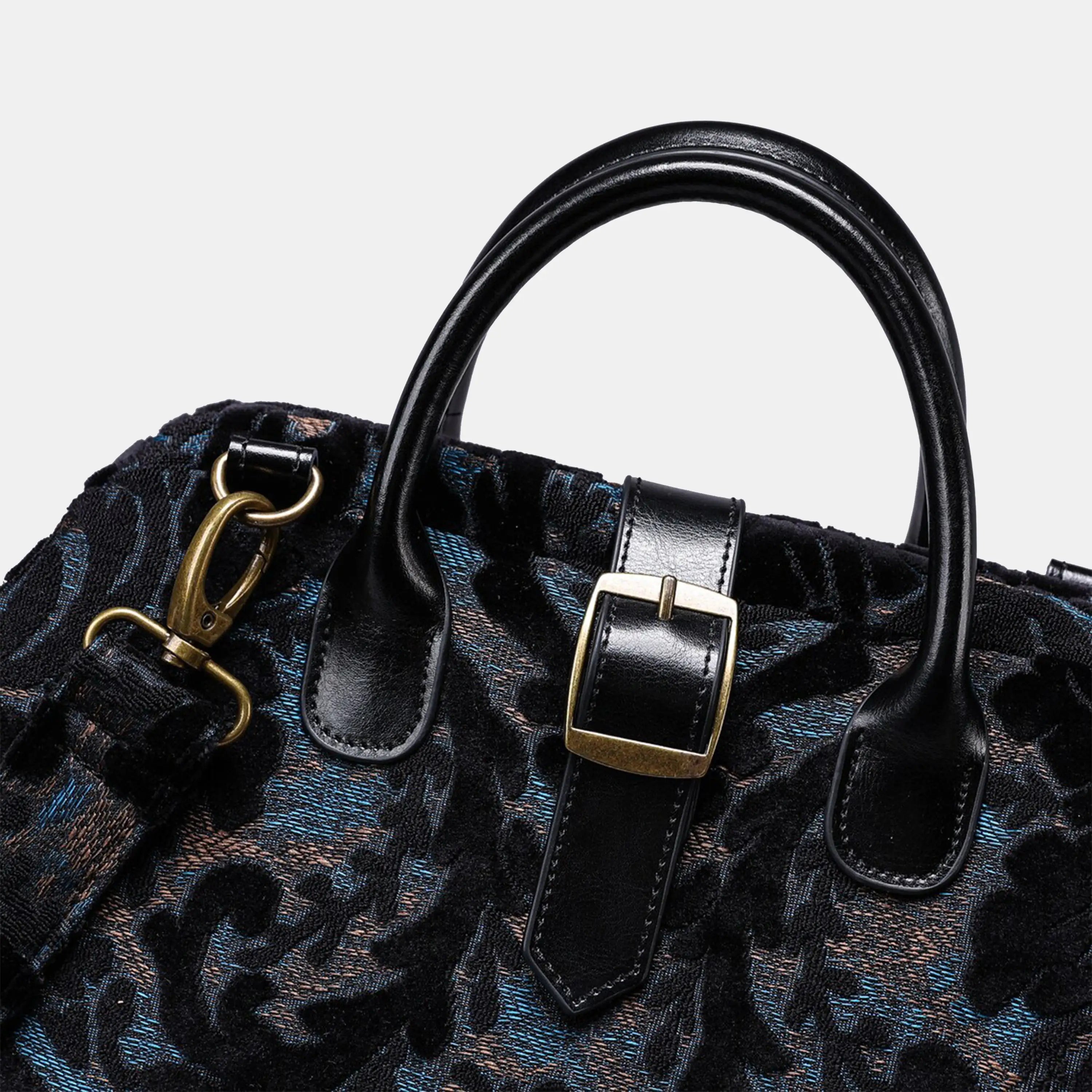 Burnout Velvet Black Carpet Laptop Backpack Carpetbag of America buckle