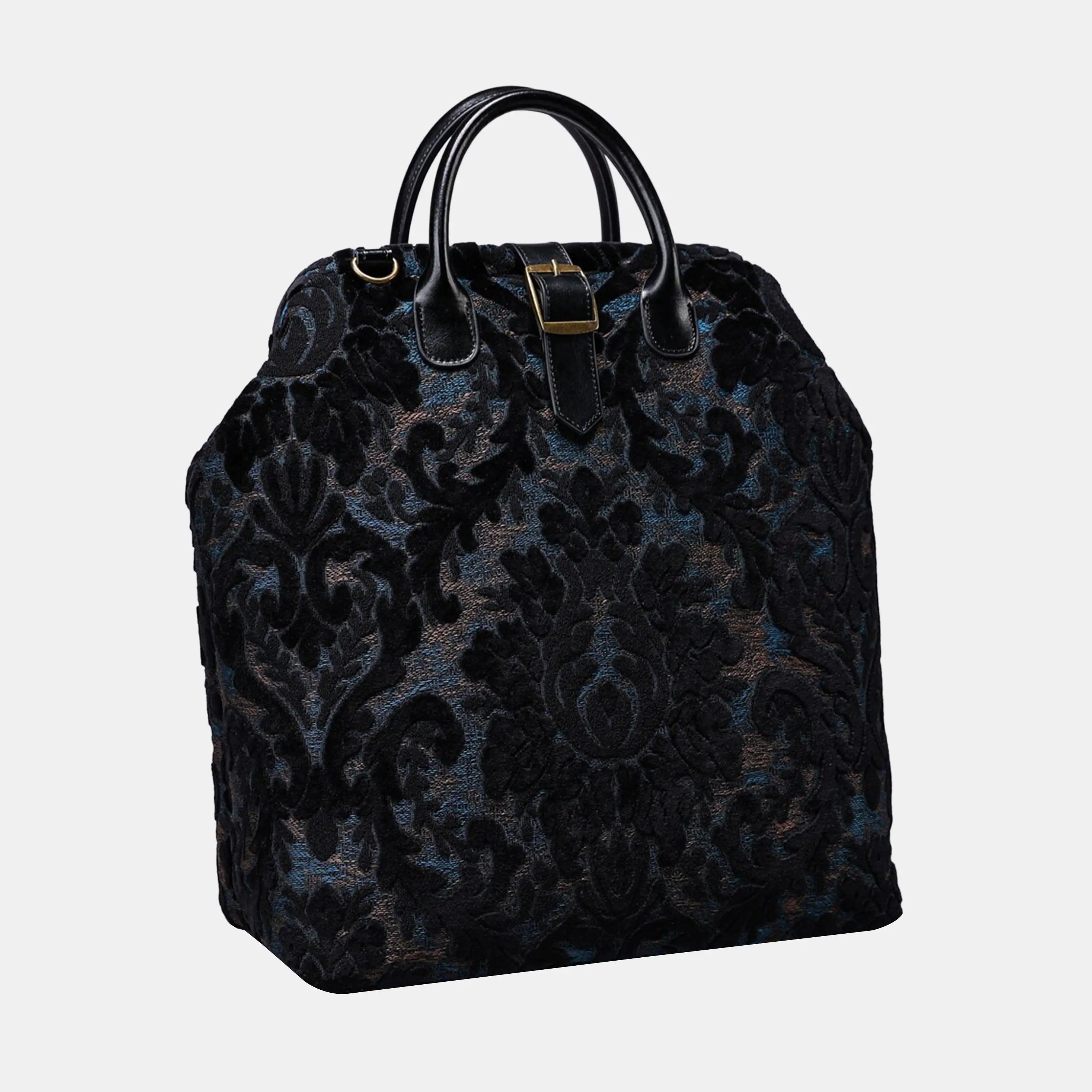 Burnout Velvet Black Carpet Laptop Backpack Carpetbag of America front side