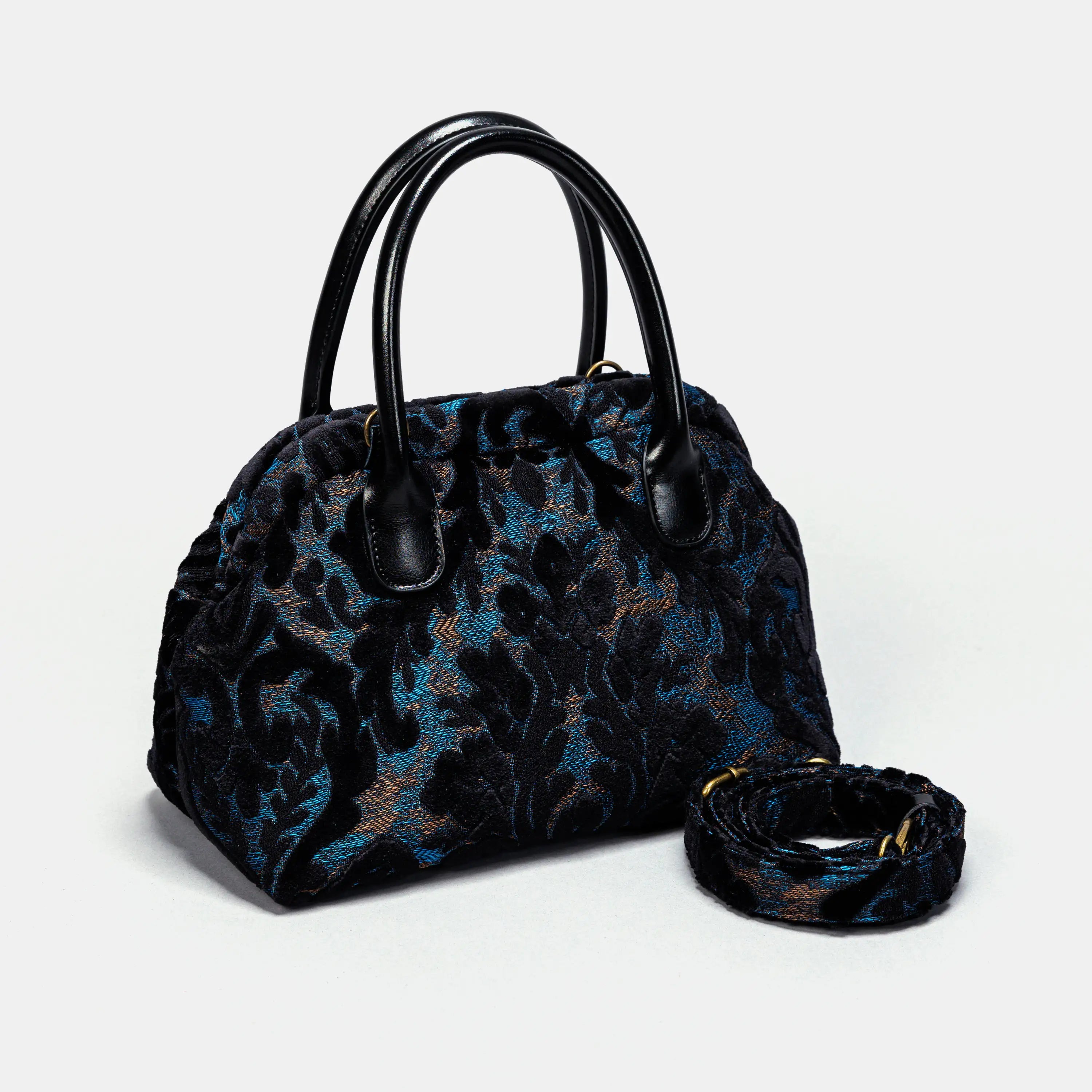 Burnout Velvet Black Carpet Satchel carpet bag MCW Handmade of America with strap