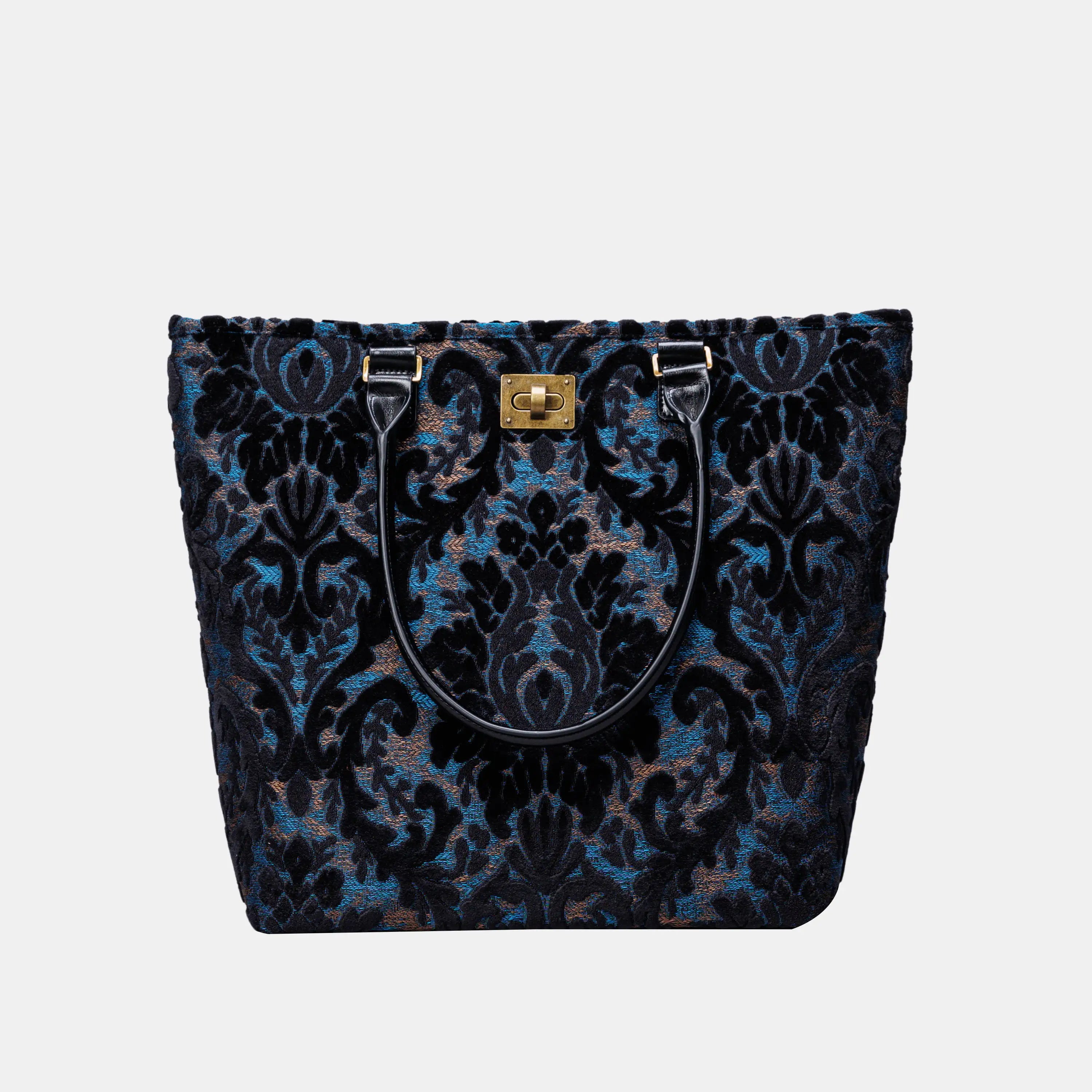 Burnout Velvet Black Carpet Tote Shopper carpet bag of America handle down