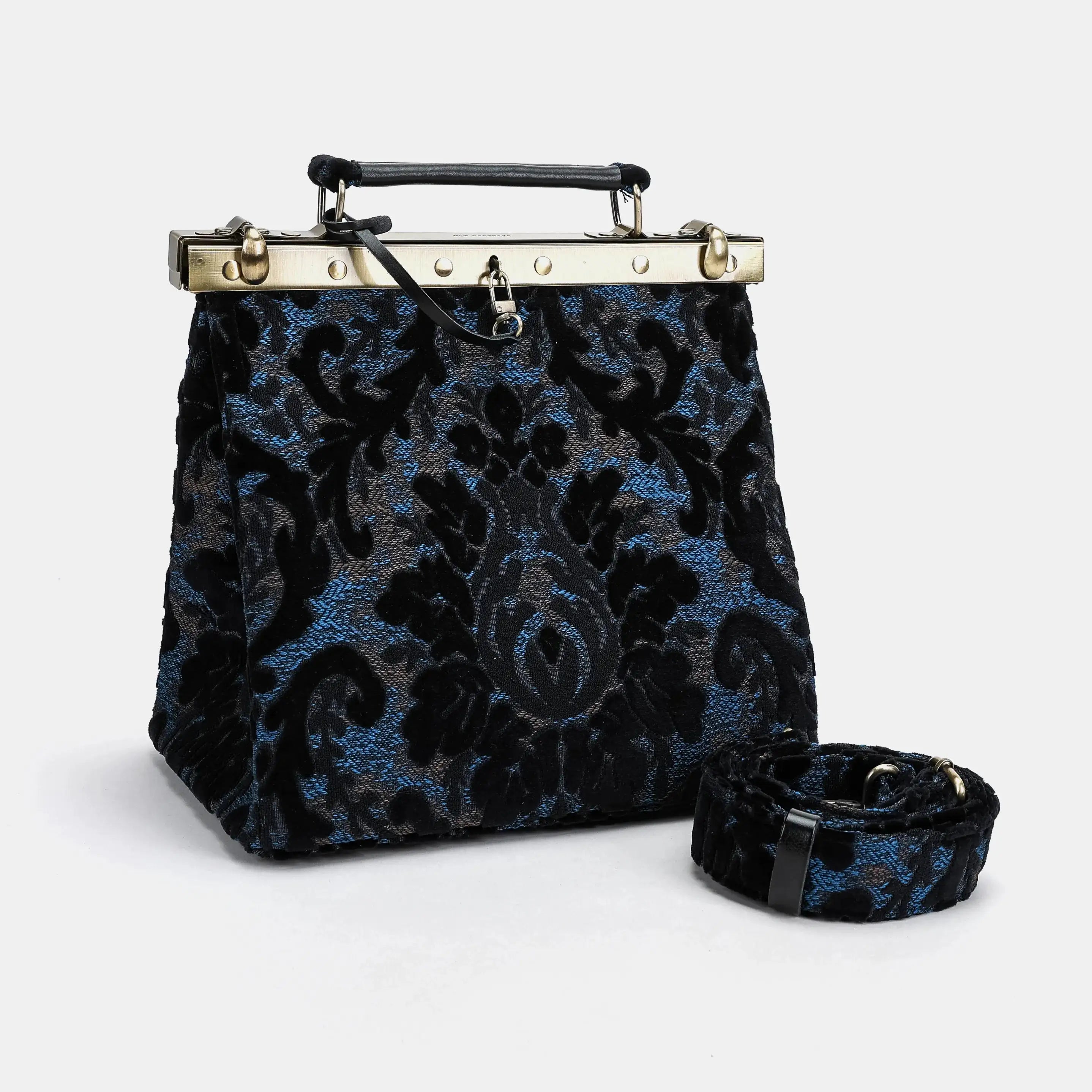 Burnout Velvet Black Cecile Carpet Purse Gladstone Bag of America with shoulder strap