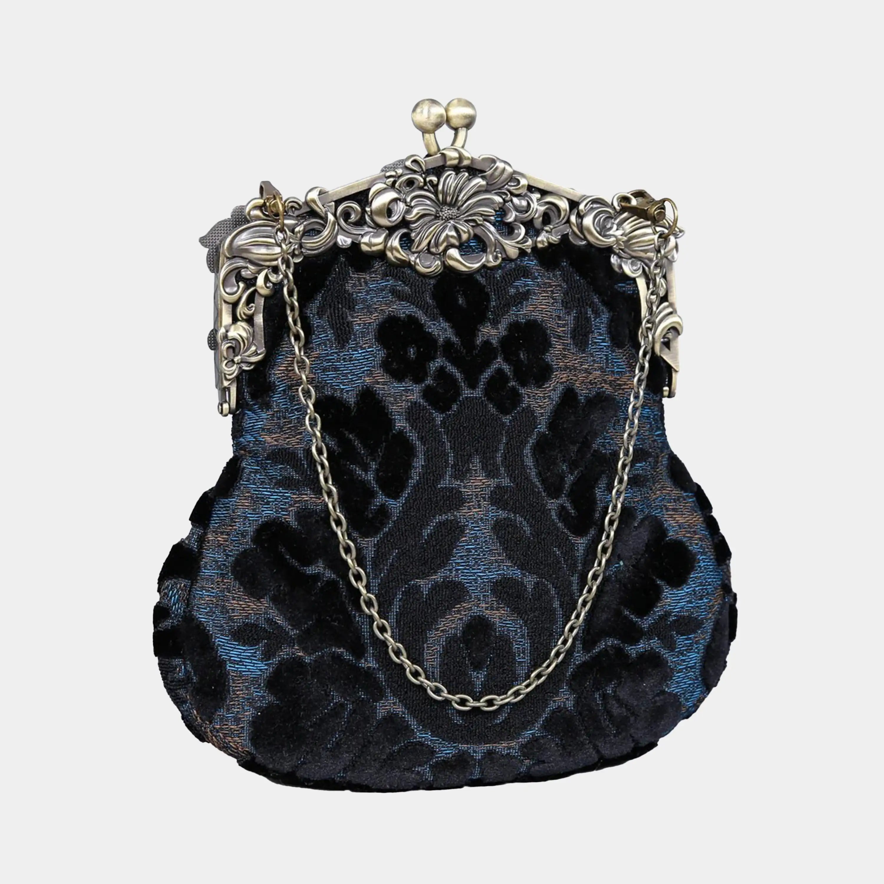 Burnout Velvet Black Chatelaine Purse Large carpet bag of America main