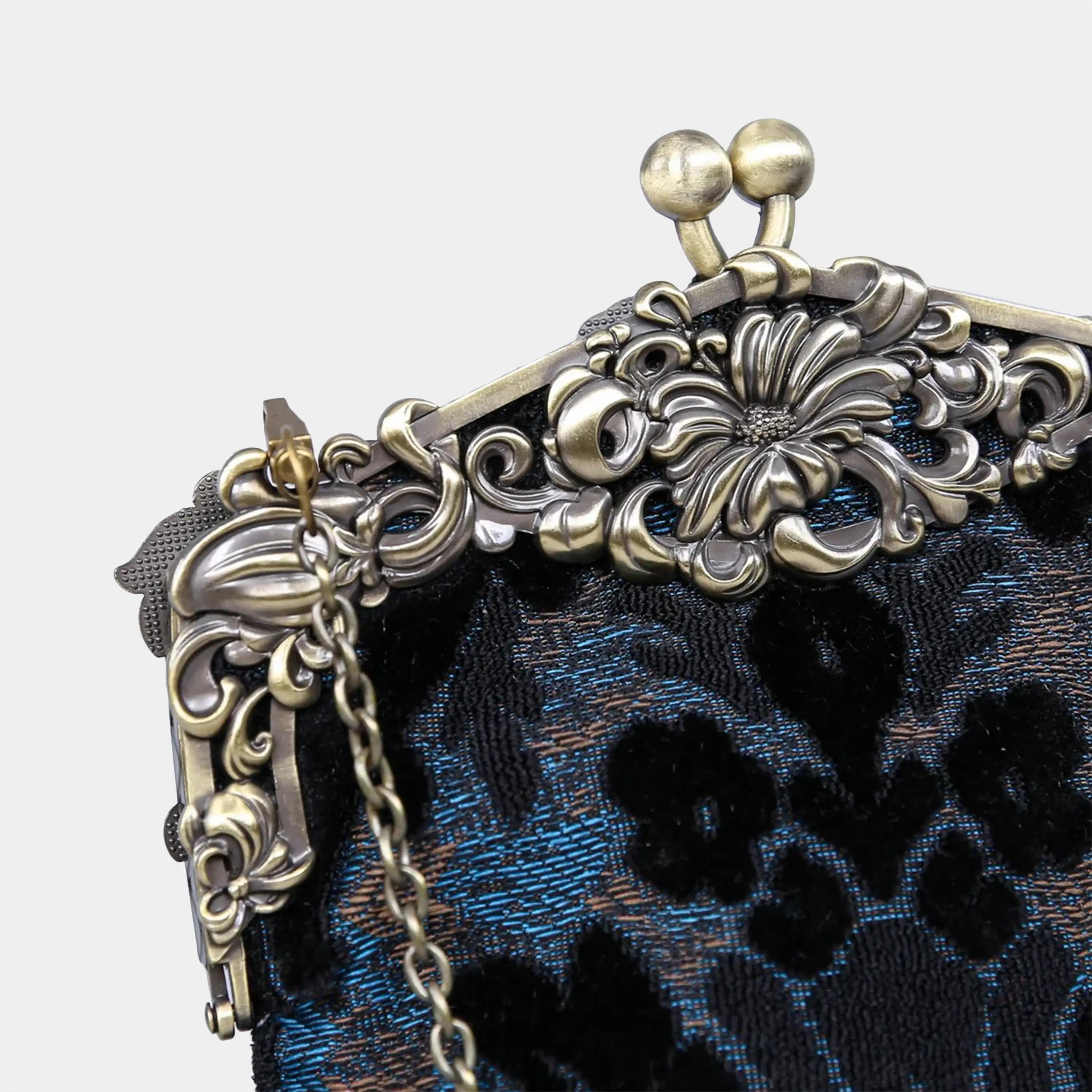 Burnout Velvet Black Chatelaine Purse Large carpet bag of America detail