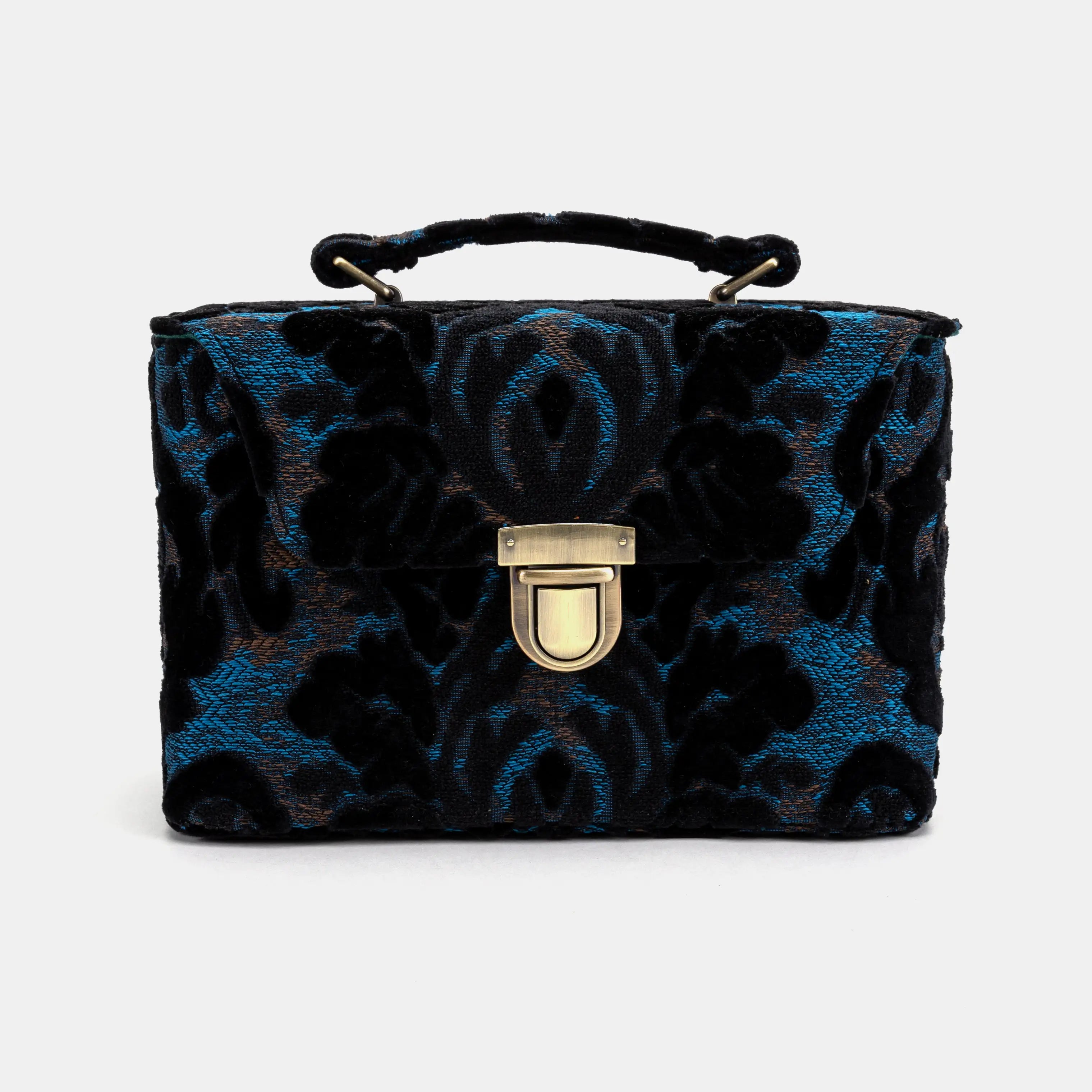 Burnout Velvet Black Clara Medium Train Case Purse of America  front