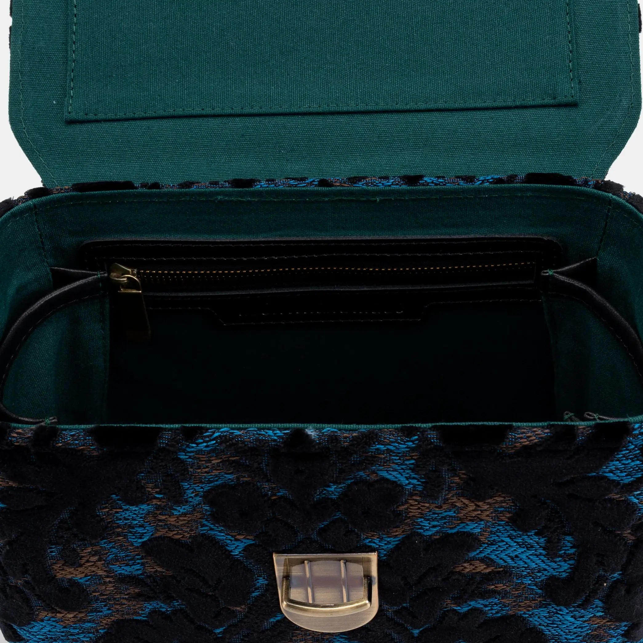 Burnout Velvet Black Clara Medium Train Case Purse of America inside pocket