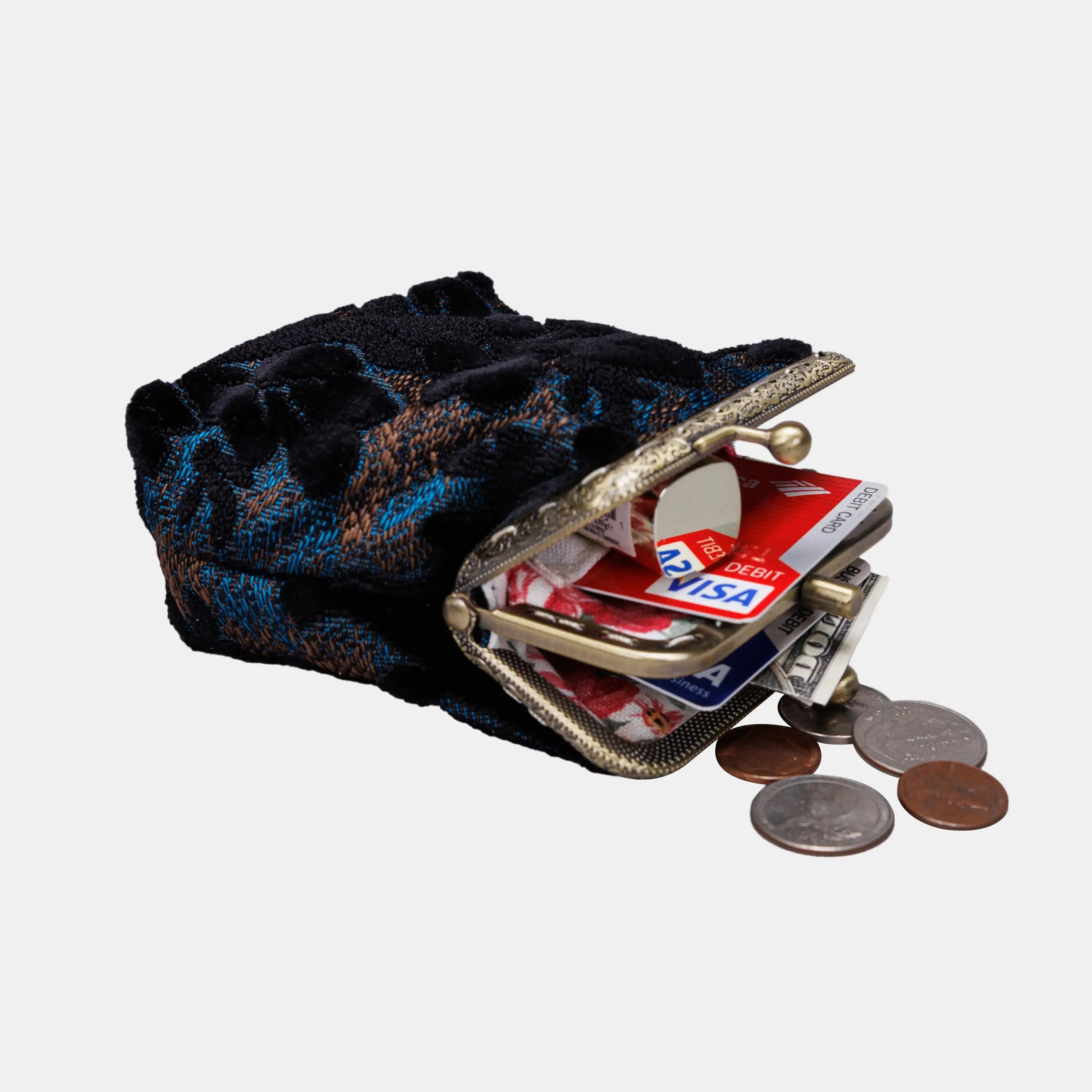 Burnout Velvet Black Double Kiss Clasp Coin Purse of America side-5