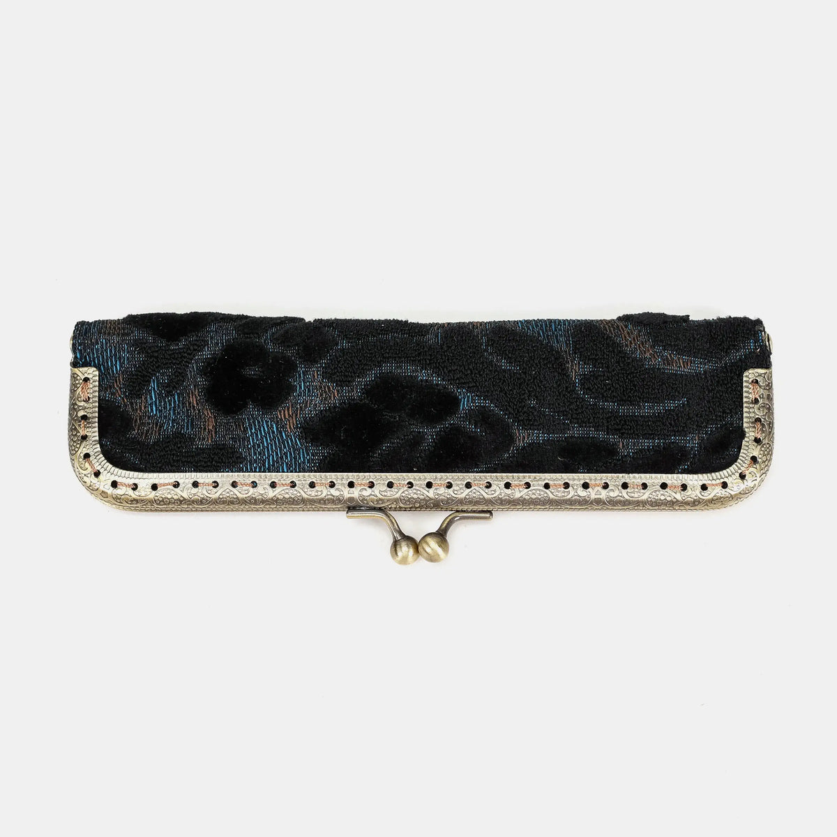 Burnout Velvet Black Duo Pen Case Carpetbag of America metal frame
