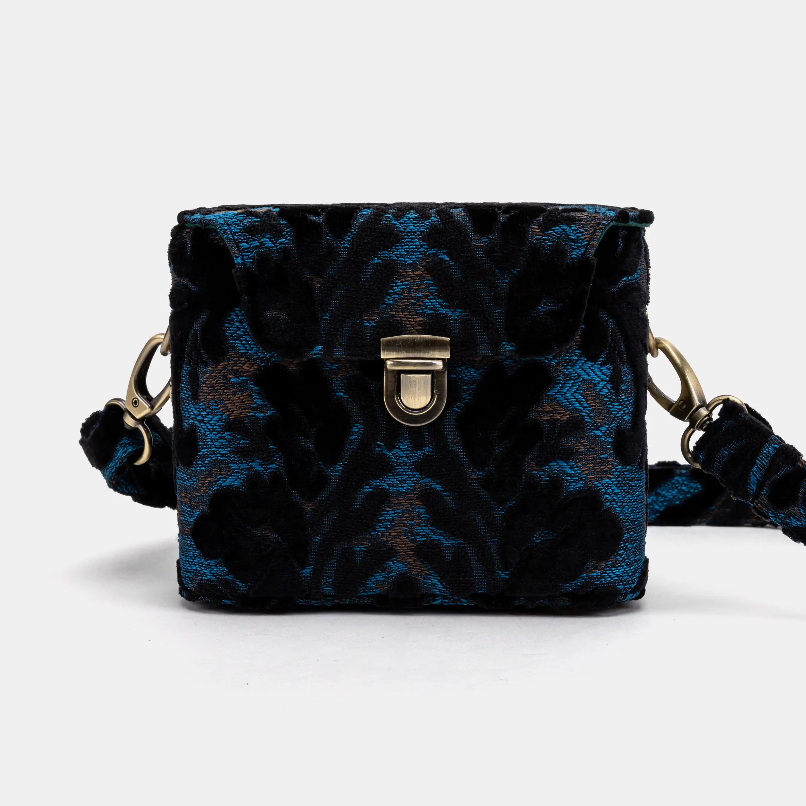 Burnout Velvet Black Emma Small Train Case Crossbody of America main