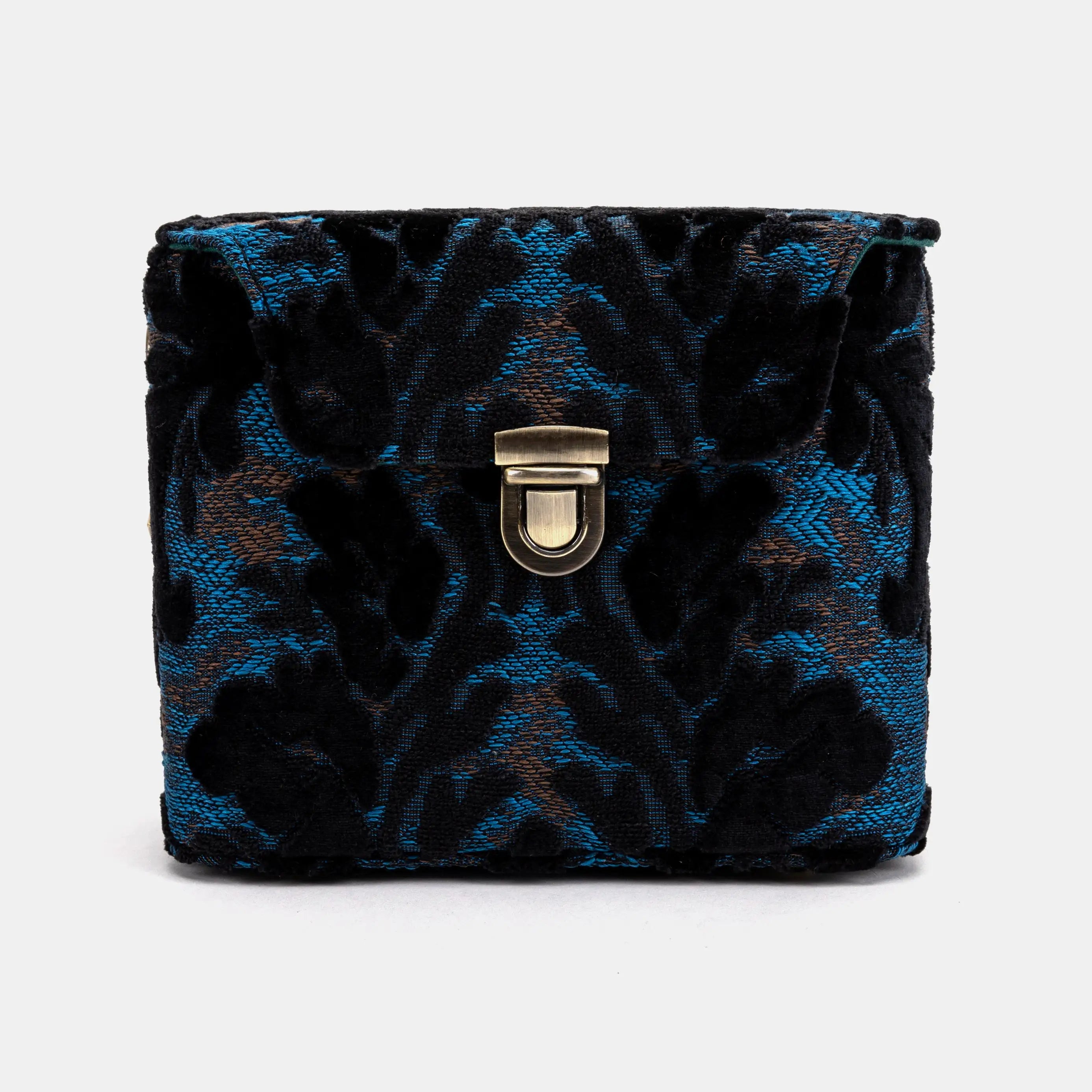 Burnout Velvet Black Emma Small Train Case Crossbody of America front
