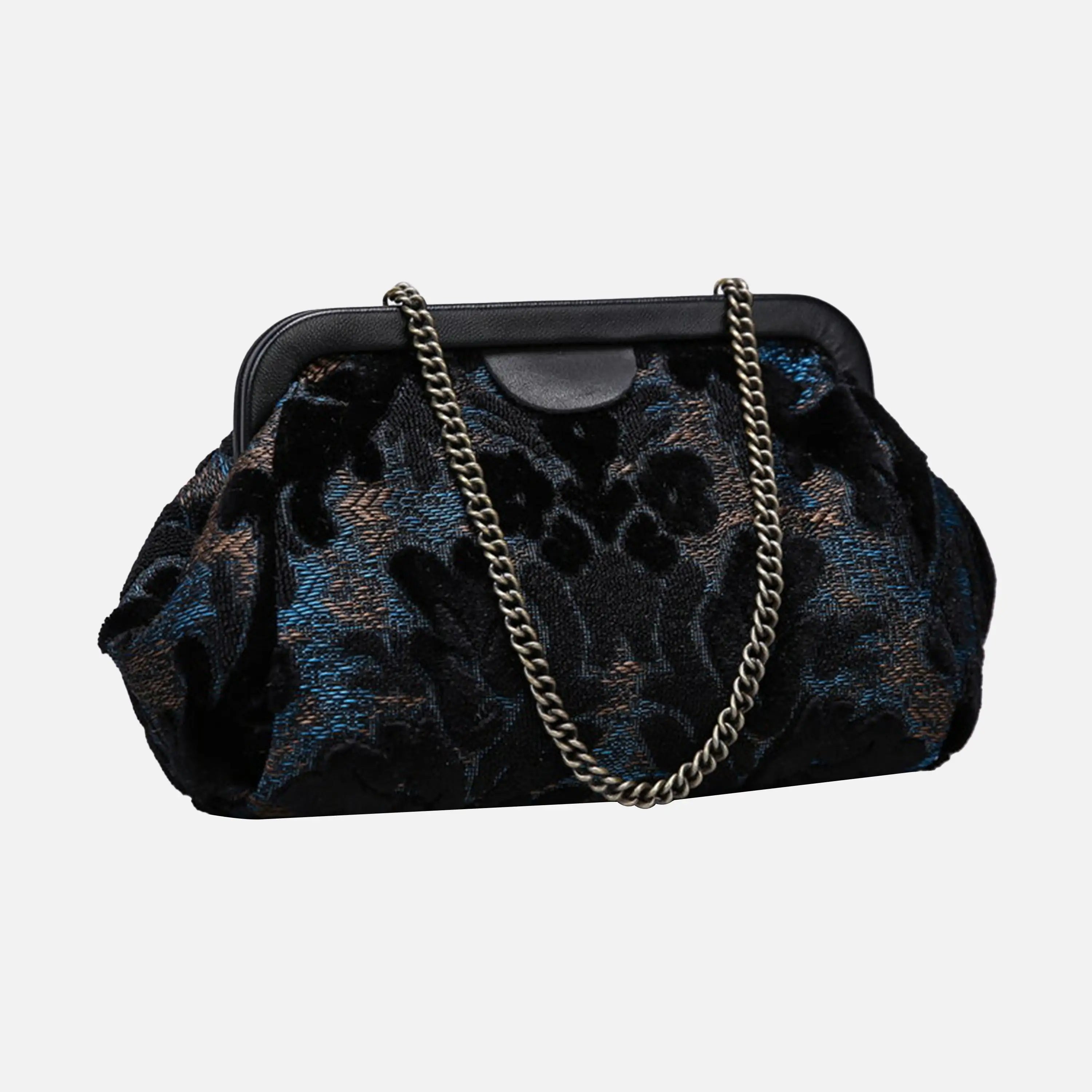 Burnout Velvet Black Evening Bag Clutch carpet bag of America front