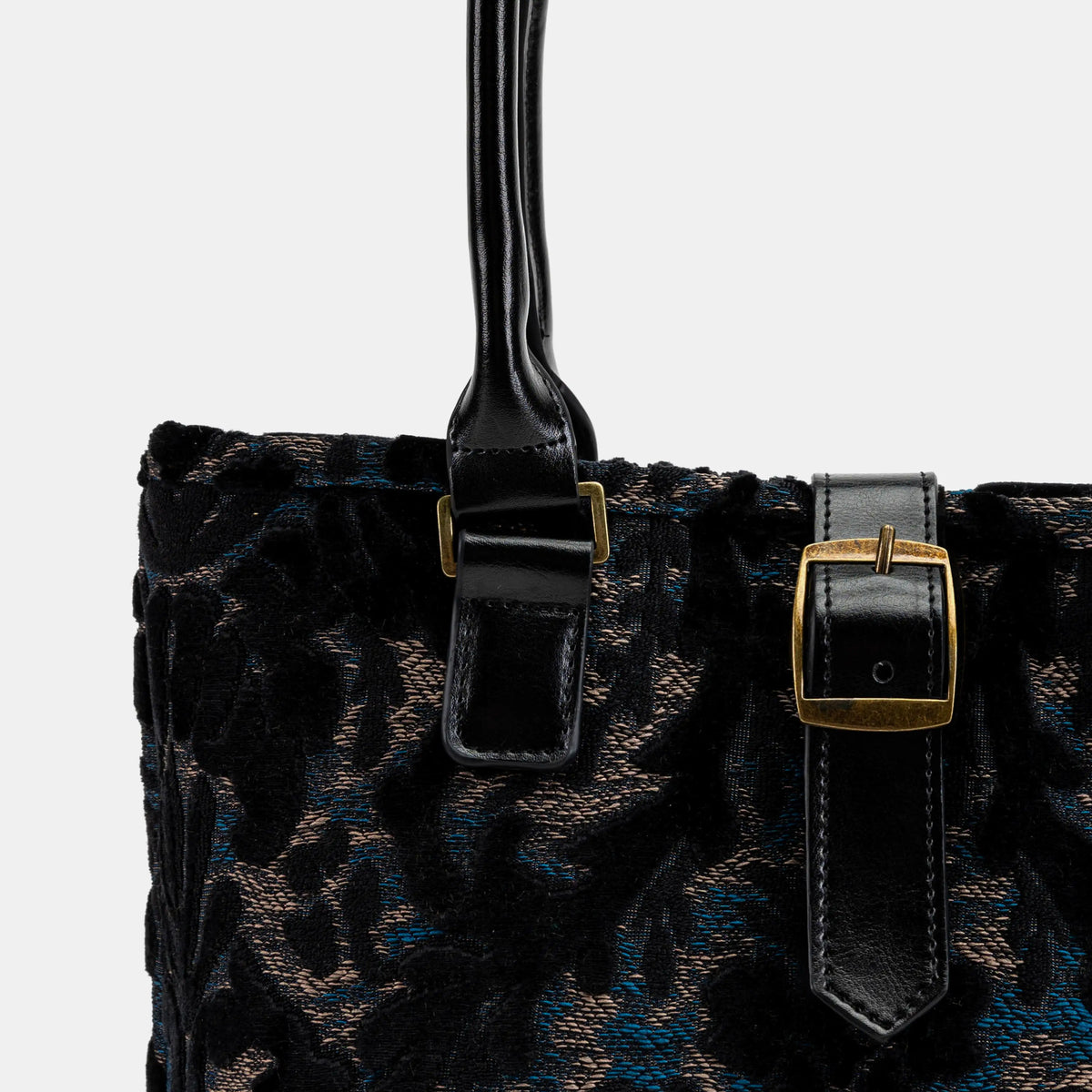 Burnout Velvet Black Everyday Tote Bag Carpetbag of America detail