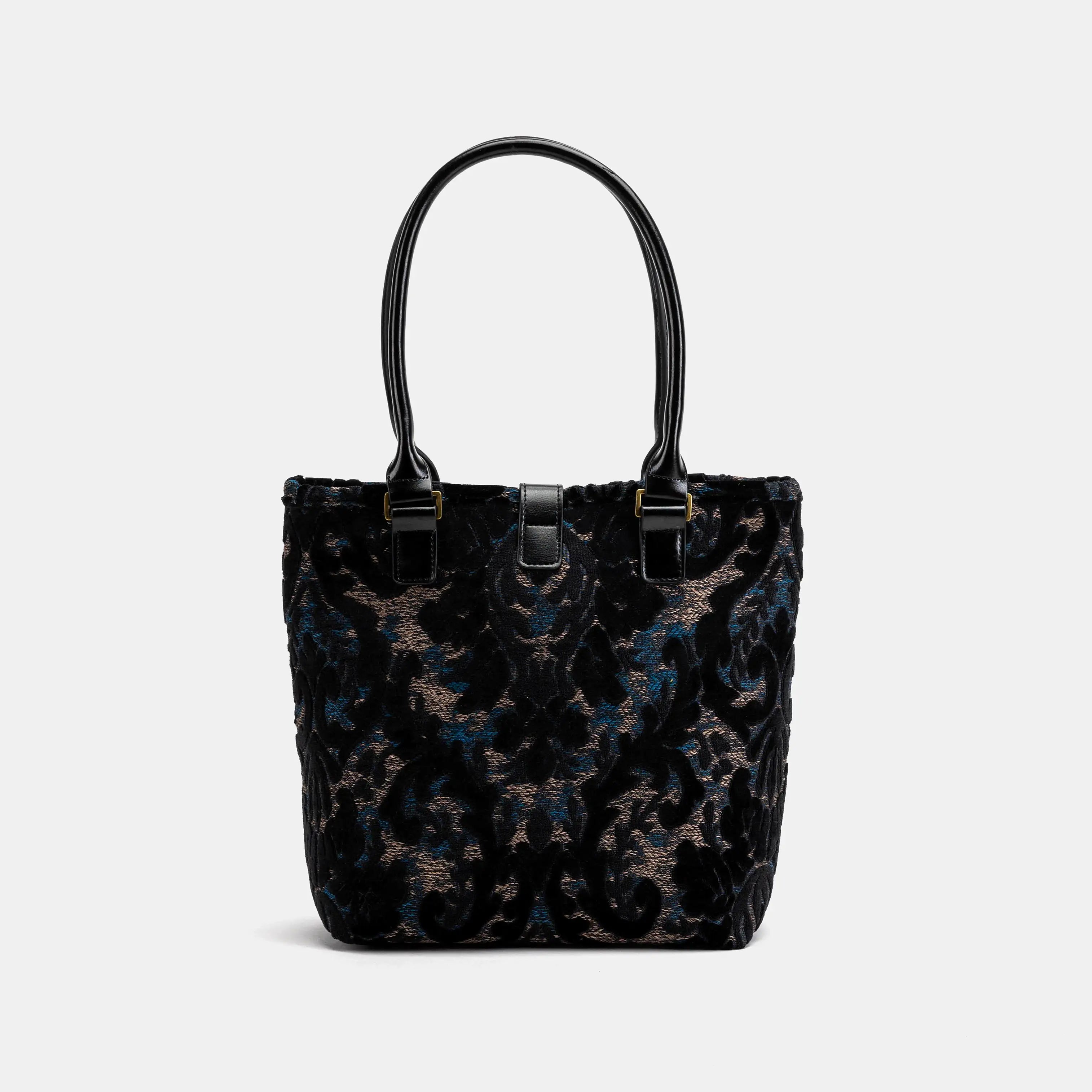 Burnout Velvet Black Everyday Tote Bag Carpetbag of America back